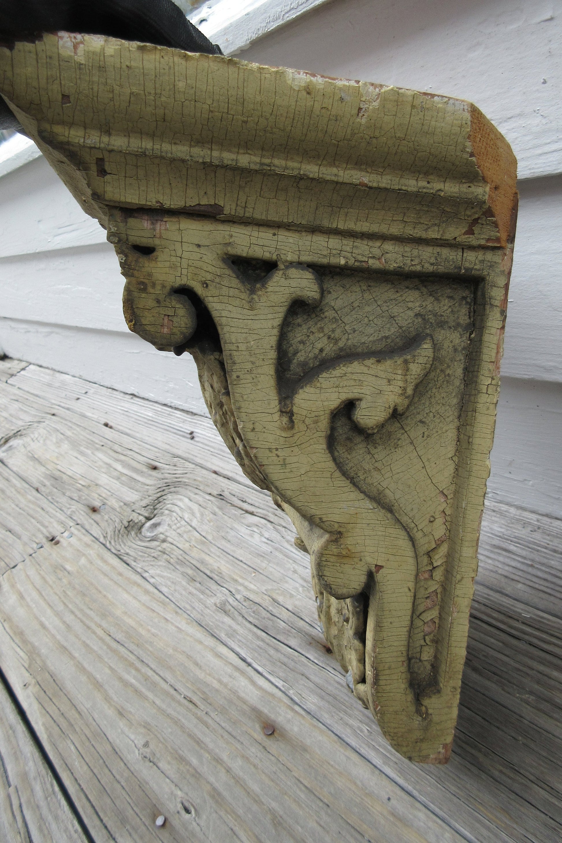 Antique 19th Century Finish Shelf Acanthus leaf Tassel Wall Corbel Architectural Salvage