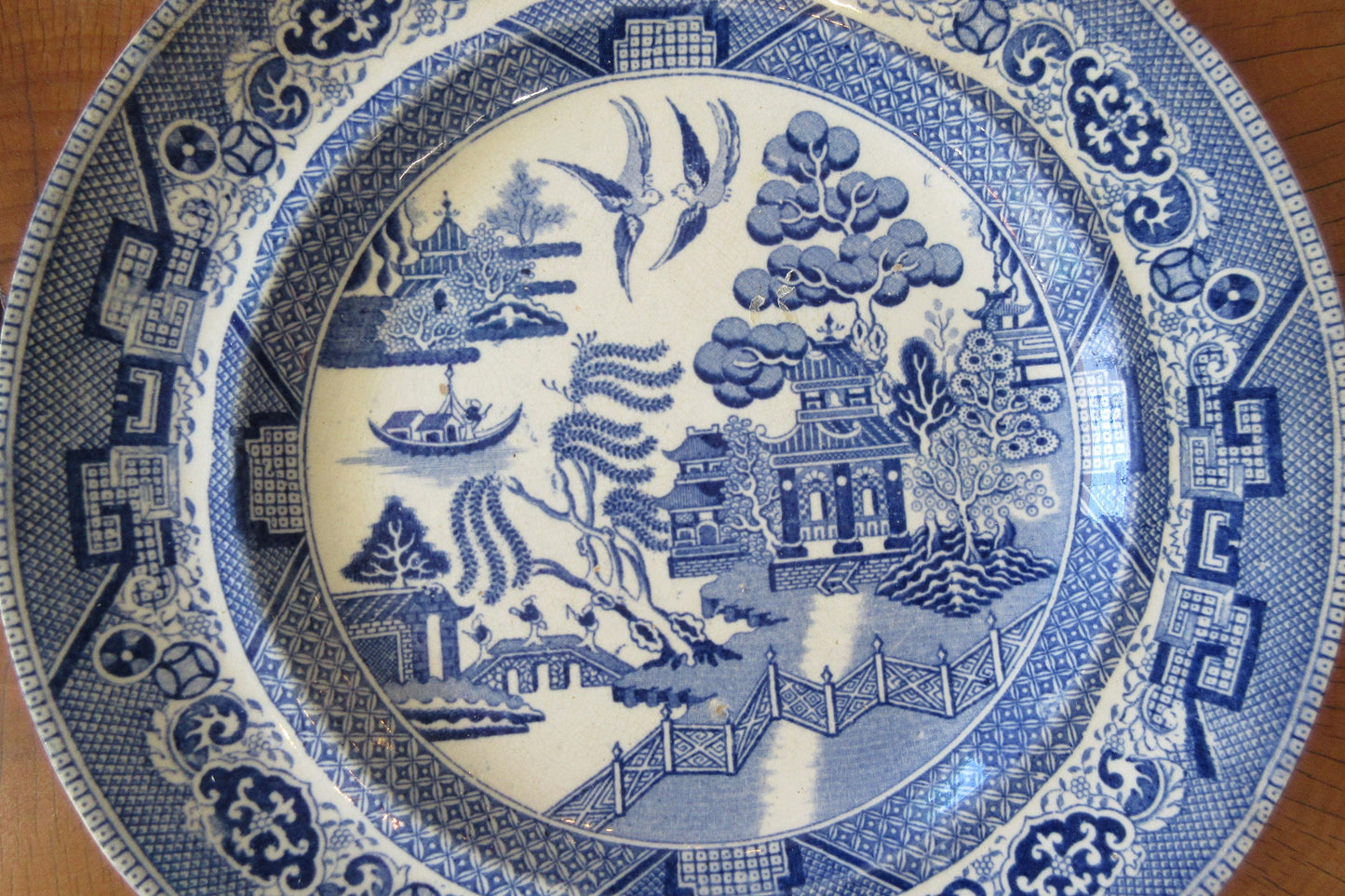 Staffordshire Willow 10 in. Plate-Blue & White-19th c. New Town Pottery