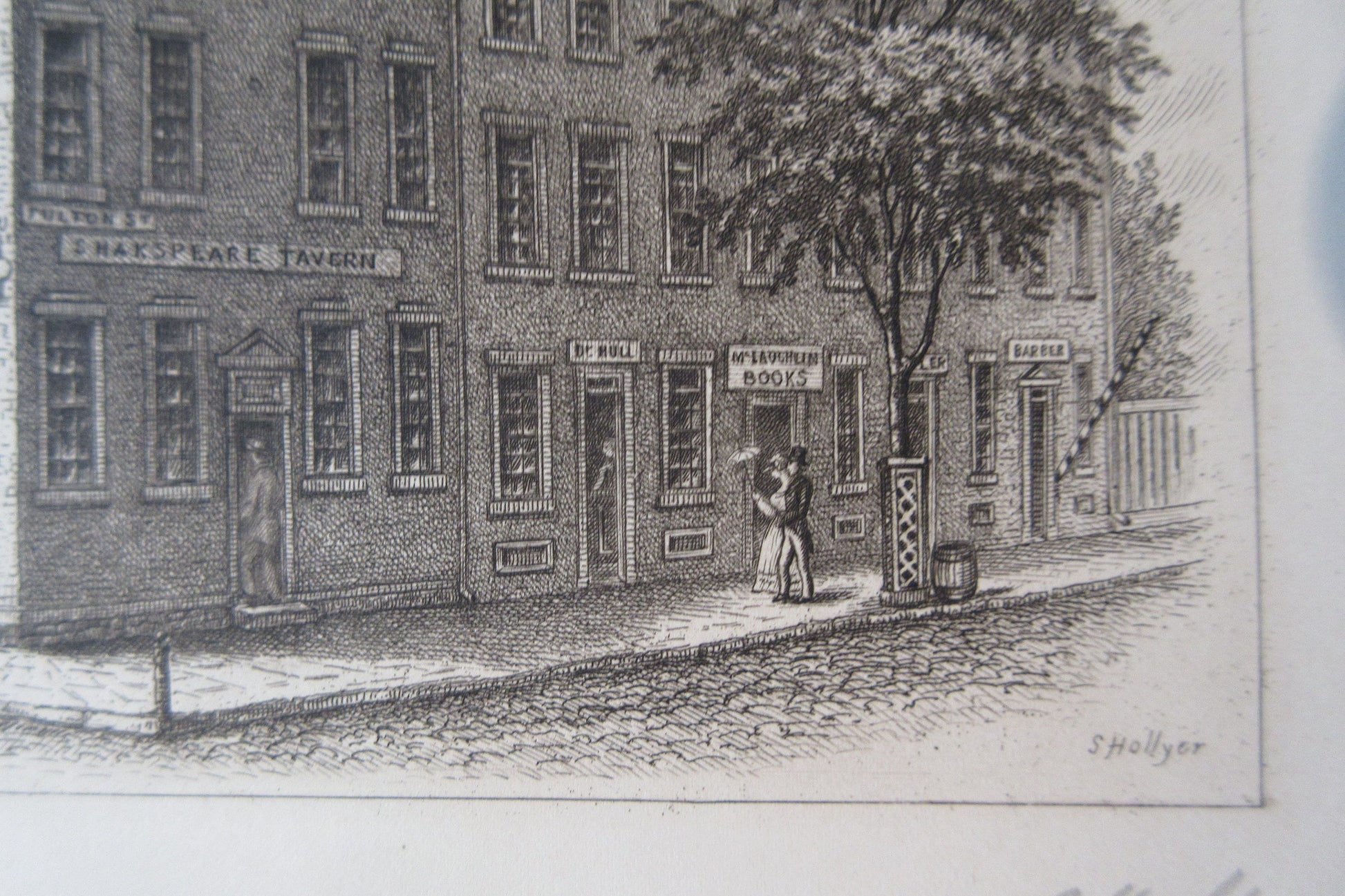 1904 Samuel Hollyer Signed Engraving. Shakespere Tavern, New York City, Circa 1820. #13