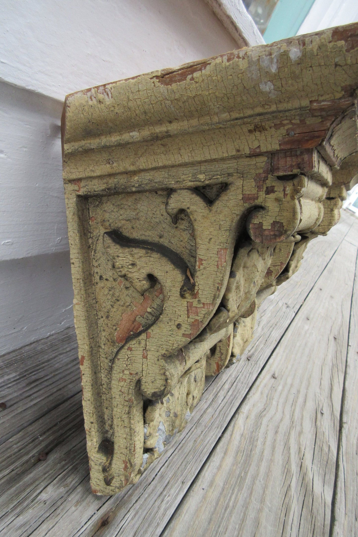 Antique 19th Century Finish Shelf Acanthus leaf Tassel Wall Corbel Architectural Salvage