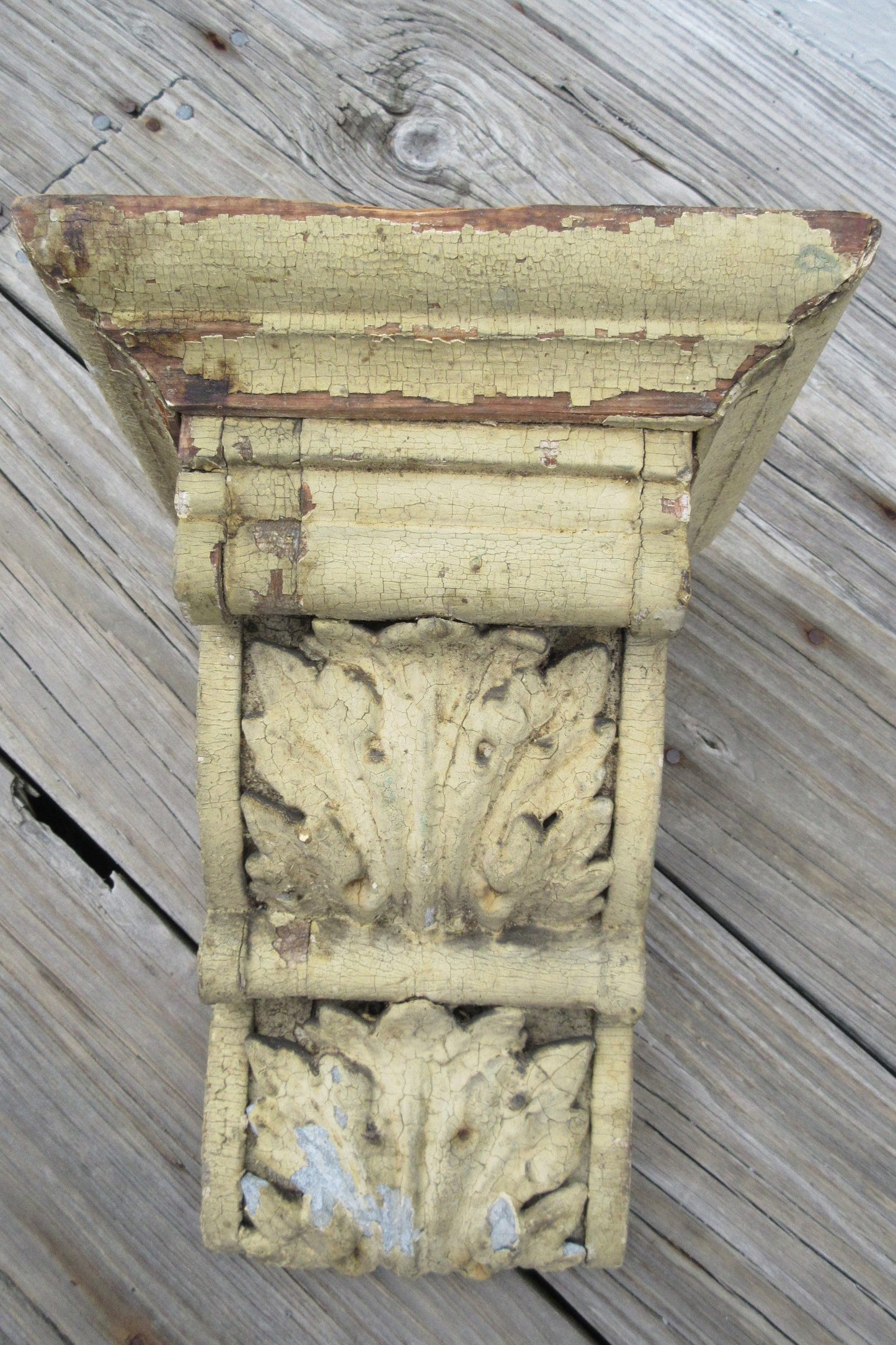 Antique 19th Century Finish Shelf Acanthus leaf Tassel Wall Corbel Architectural Salvage