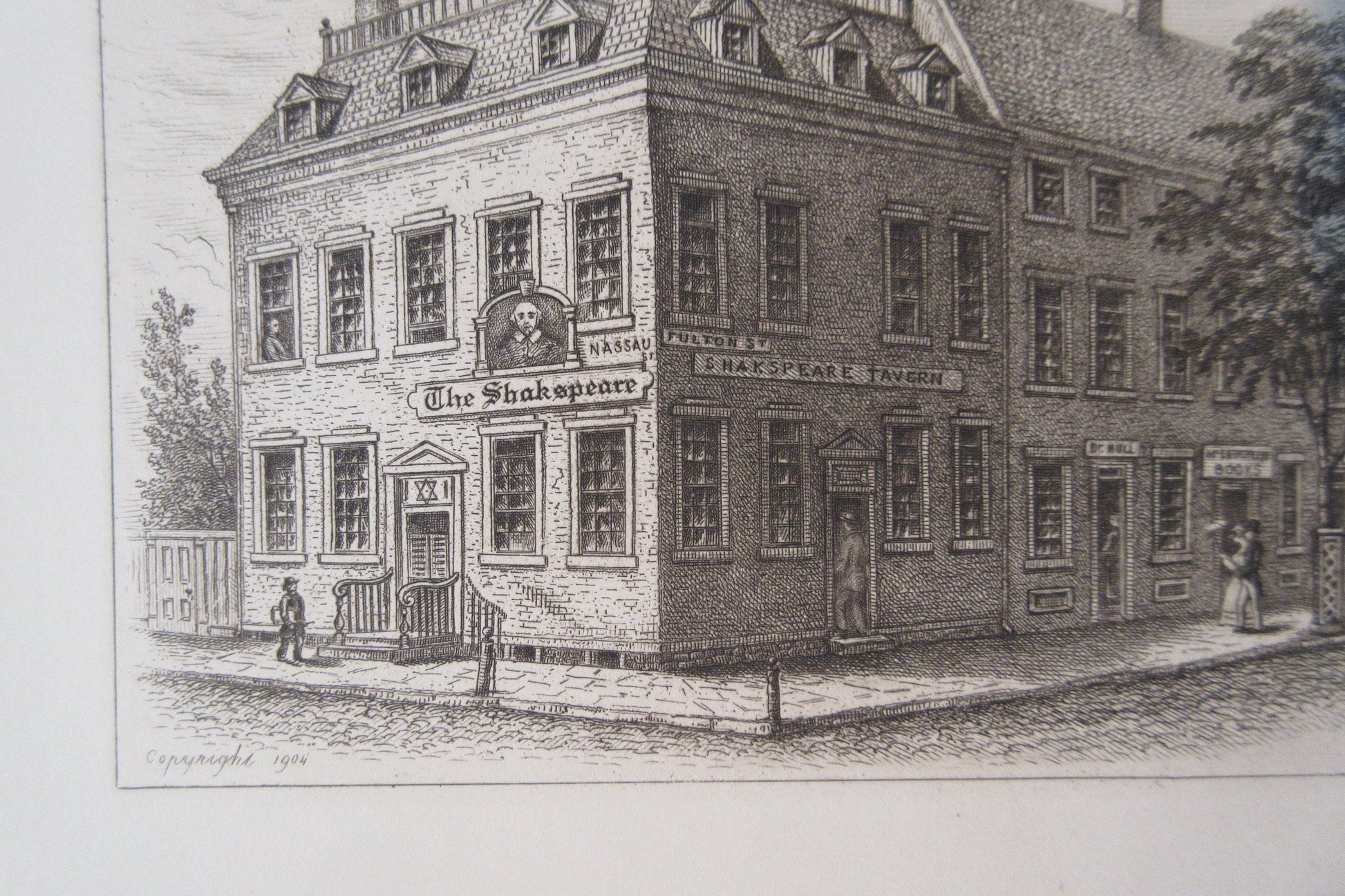 1904 Samuel Hollyer Signed Engraving. Shakespere Tavern, New York City, Circa 1820. #13