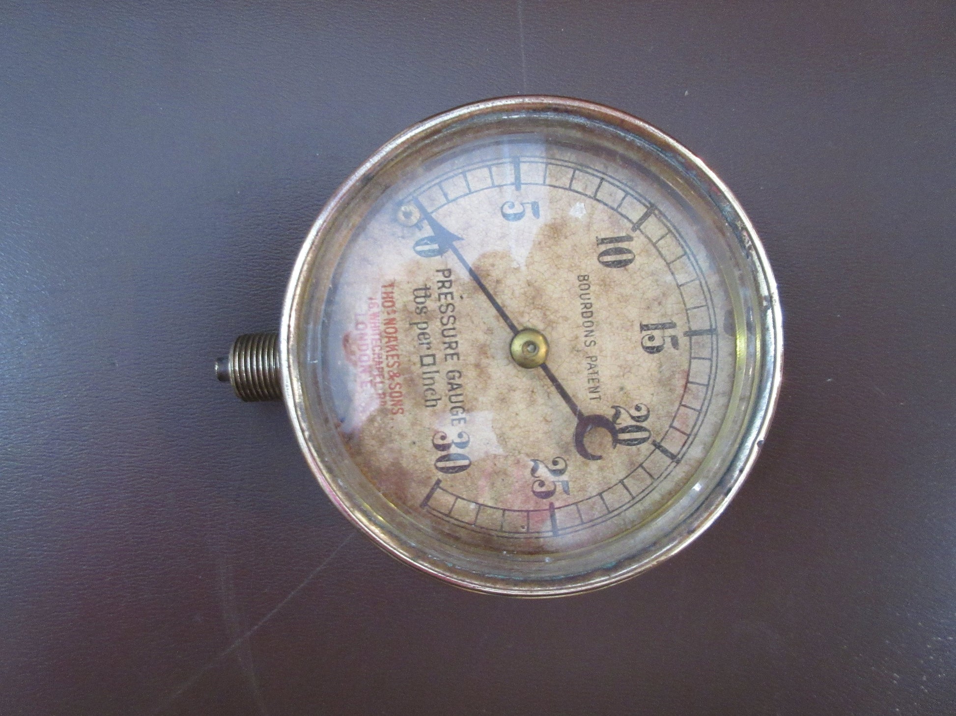 Vintage THOs NOAKES & SONS, London,England Solid Brass Pressure Gauge