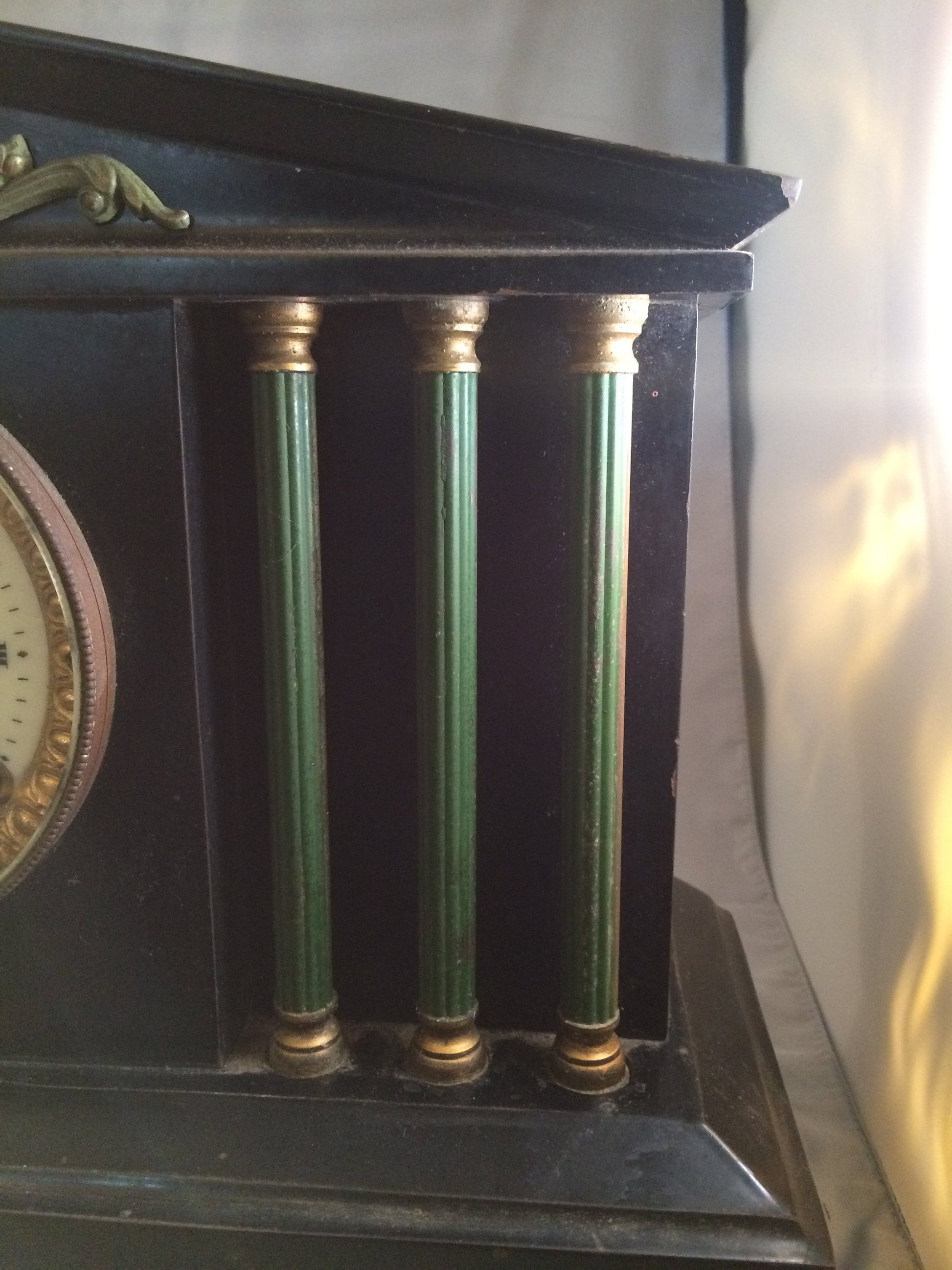 Ansonia Mantle clock Case with Cast Iron Emerald Pillars 1800s