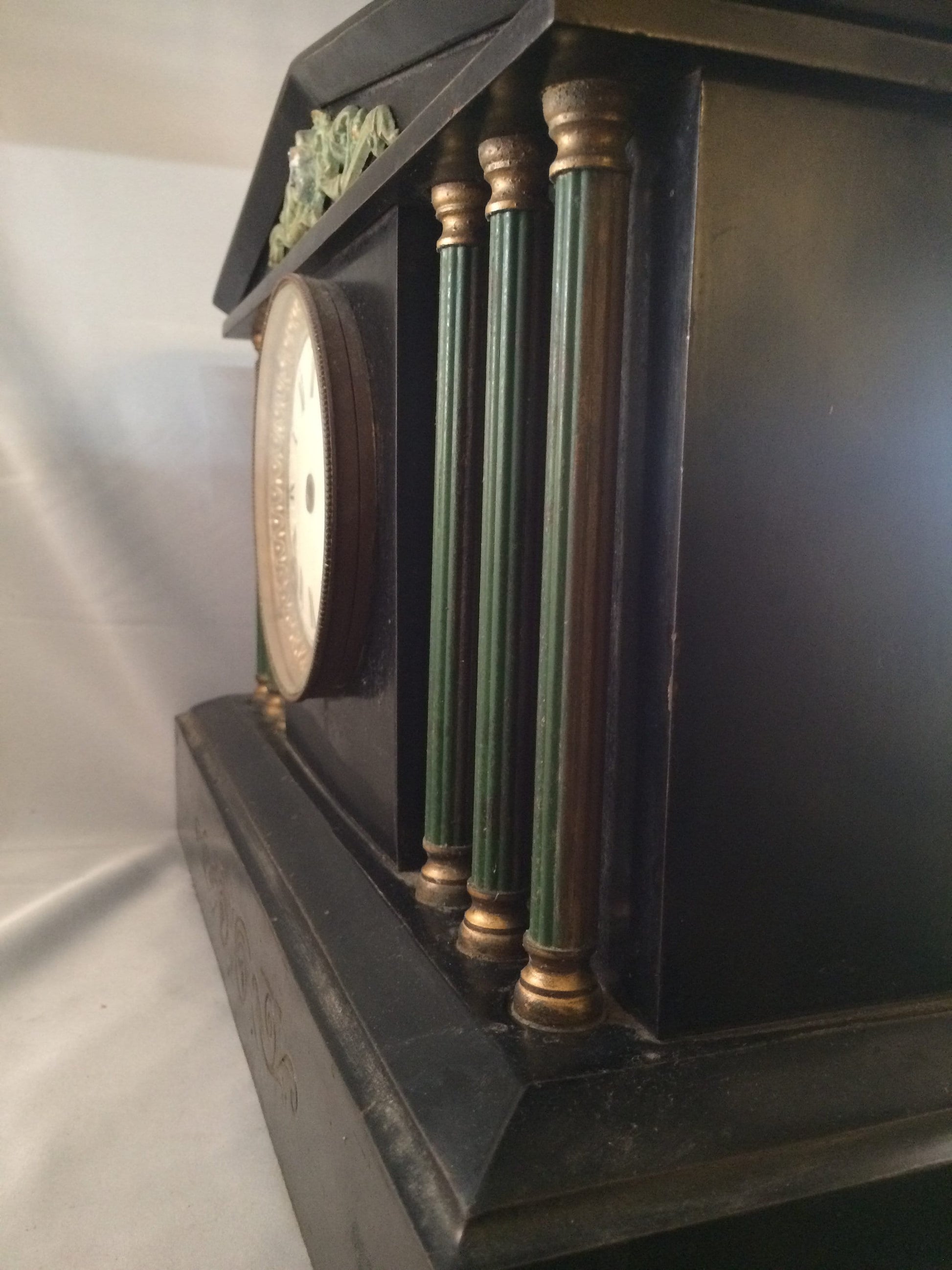 Ansonia Mantle clock Case with Cast Iron Emerald Pillars 1800s