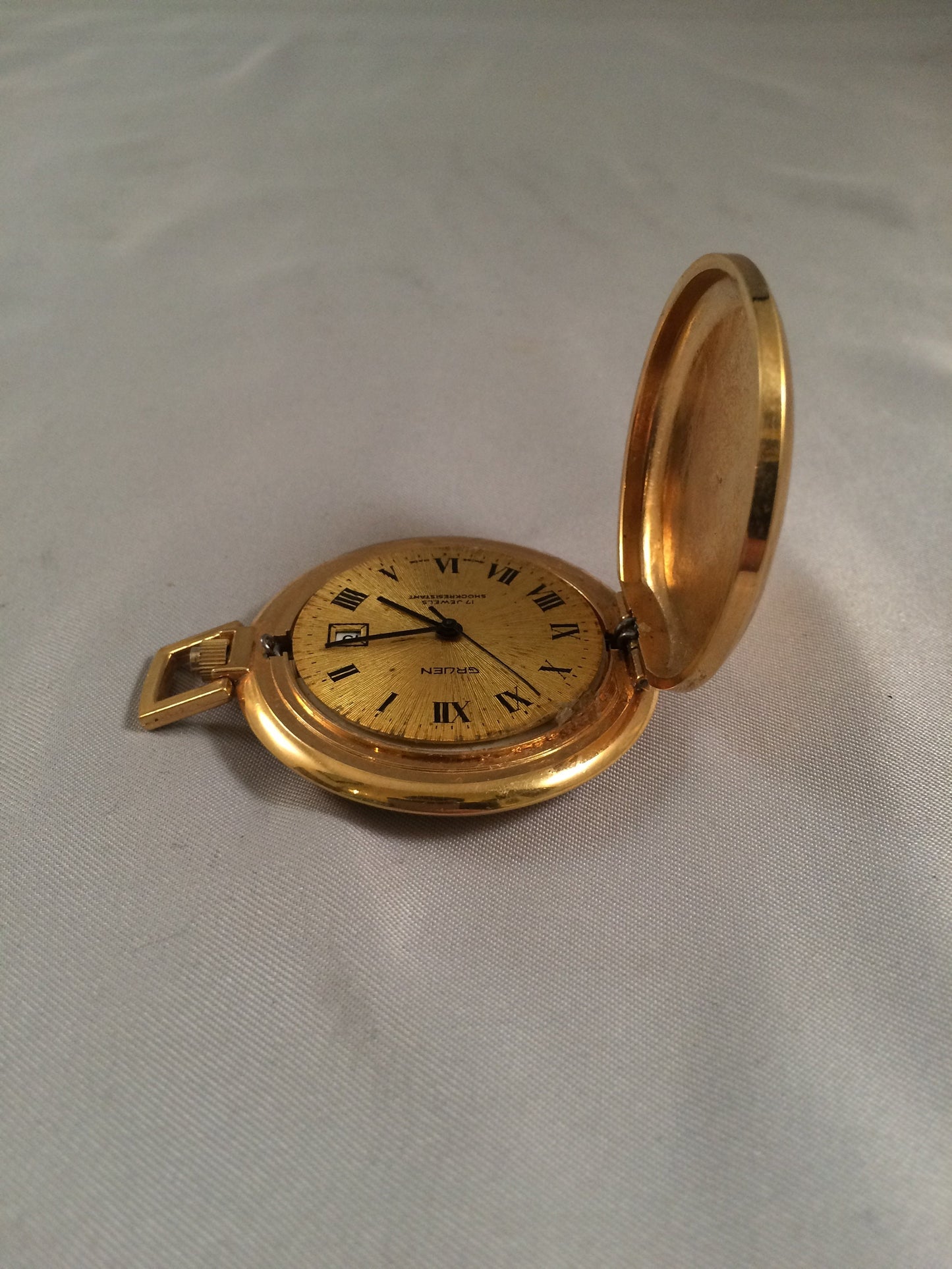 Yellow Gold Gruen 17 jewel shock resistant pocket watch