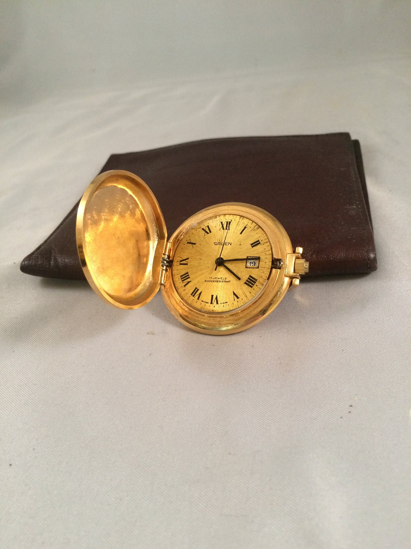 Yellow Gold Gruen 17 jewel shock resistant pocket watch