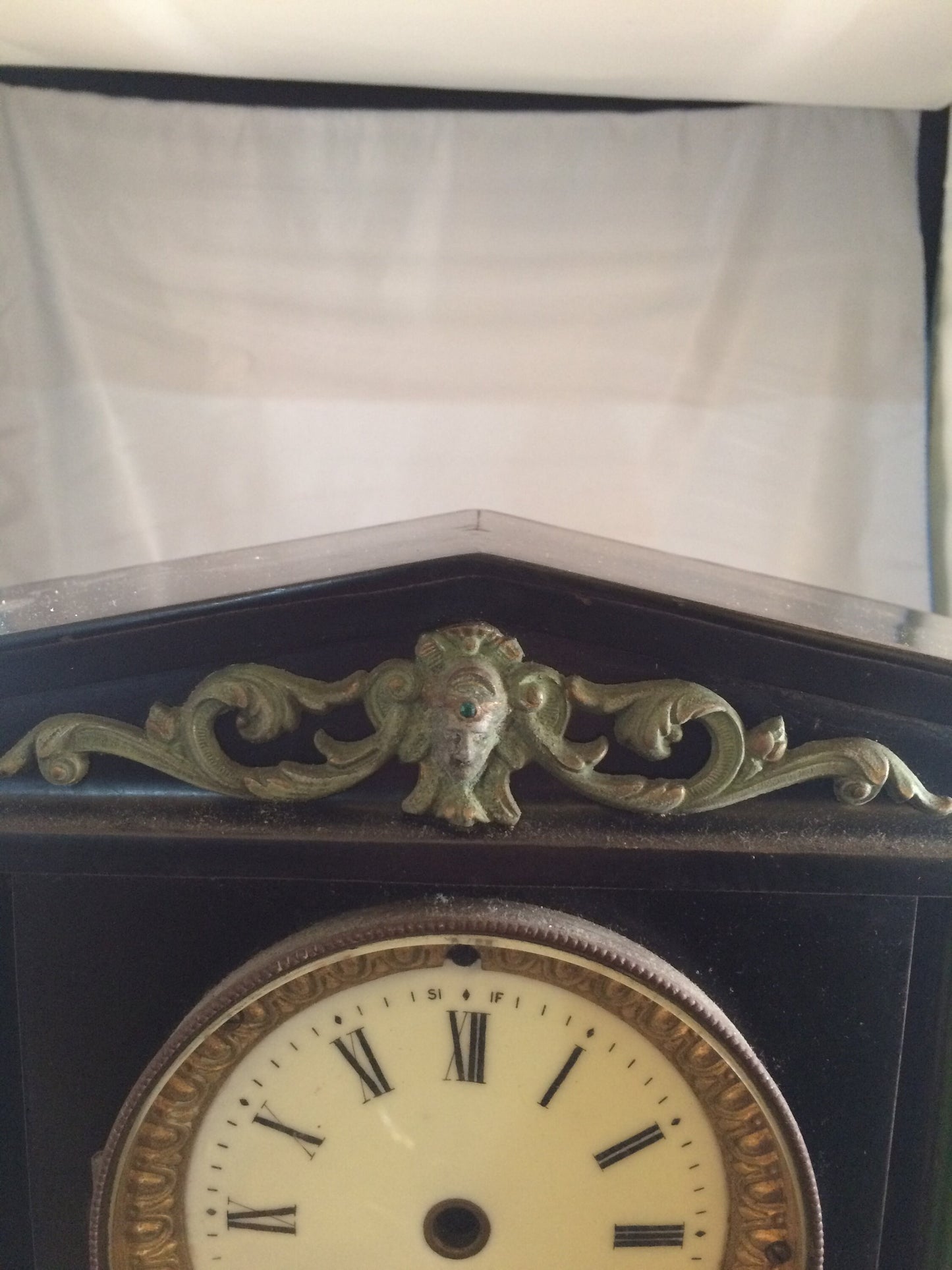 Ansonia Mantle clock Case with Cast Iron Emerald Pillars 1800s