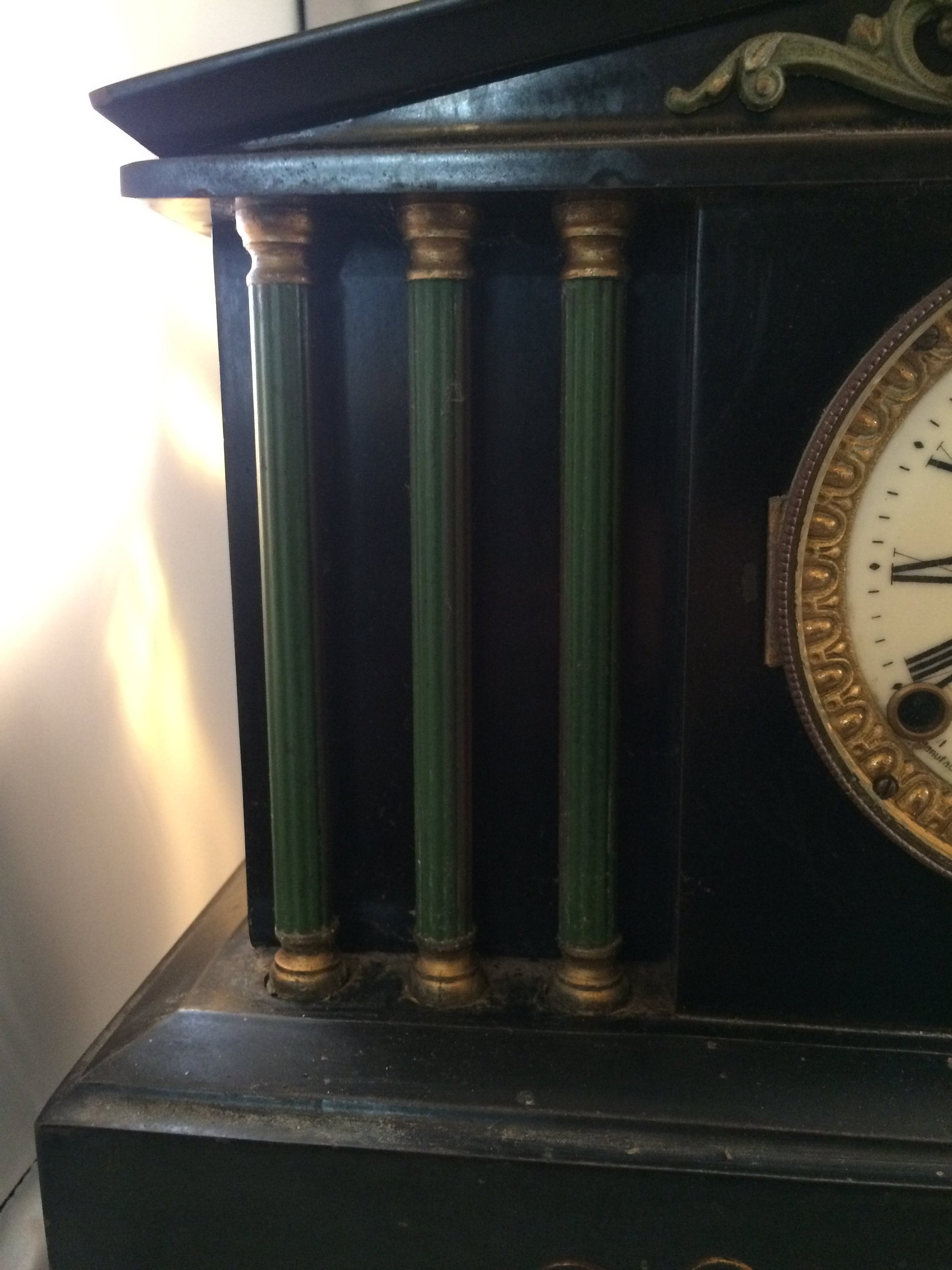 Ansonia Mantle clock Case with Cast Iron Emerald Pillars 1800s