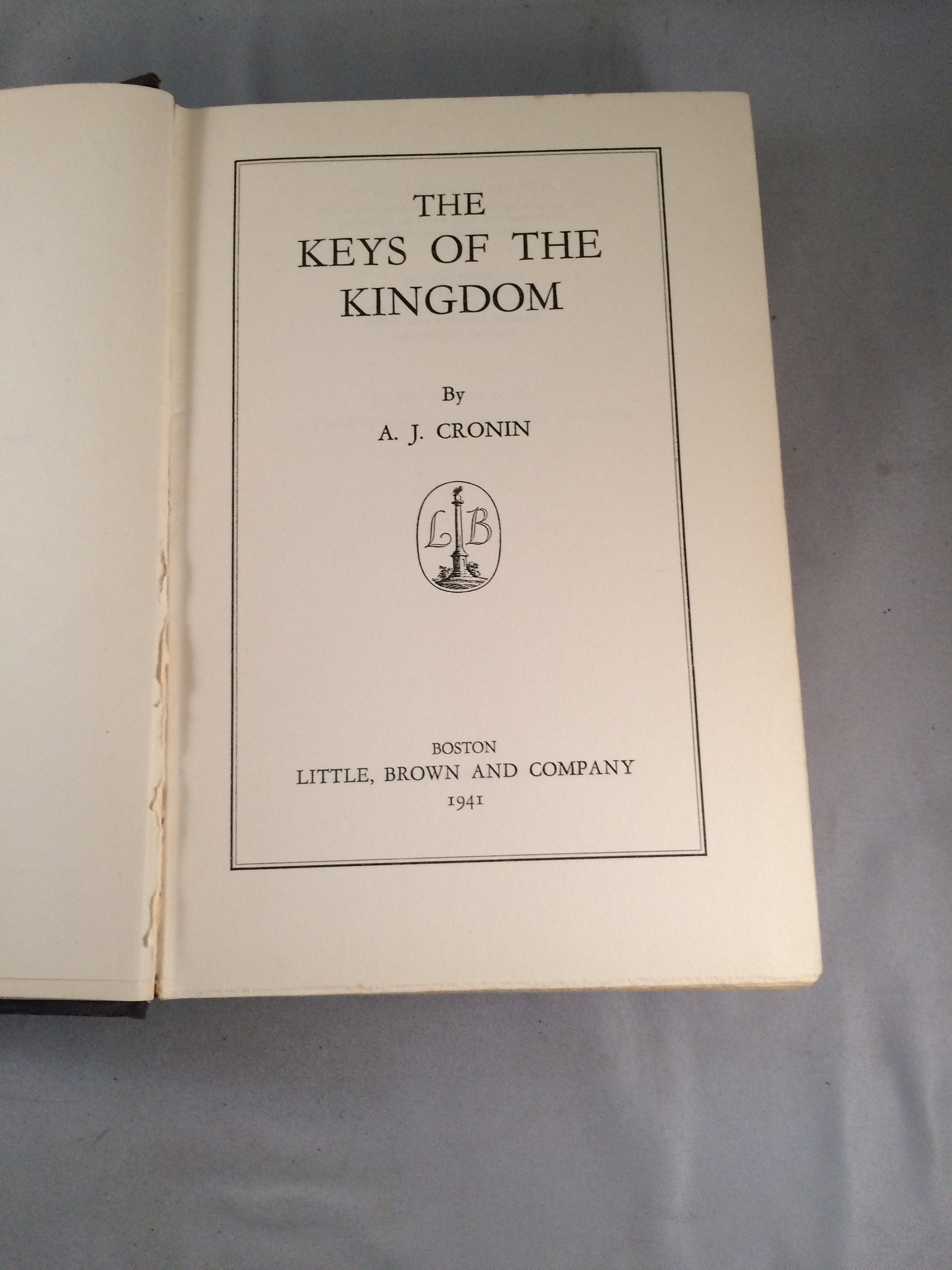 A.J. Cronin "The Keys to the Kingdom" 1941 Book