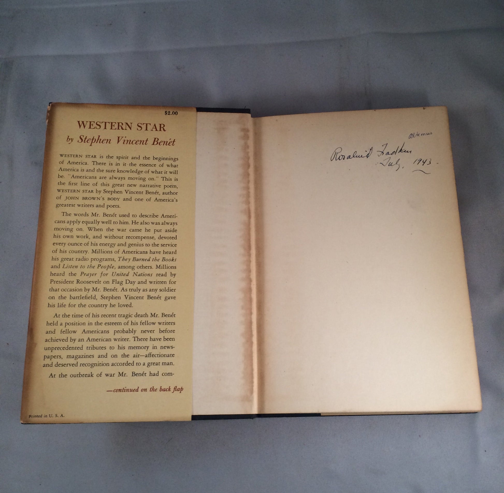 First Edition "Western Star" by Stephen Vincent Benet 1943