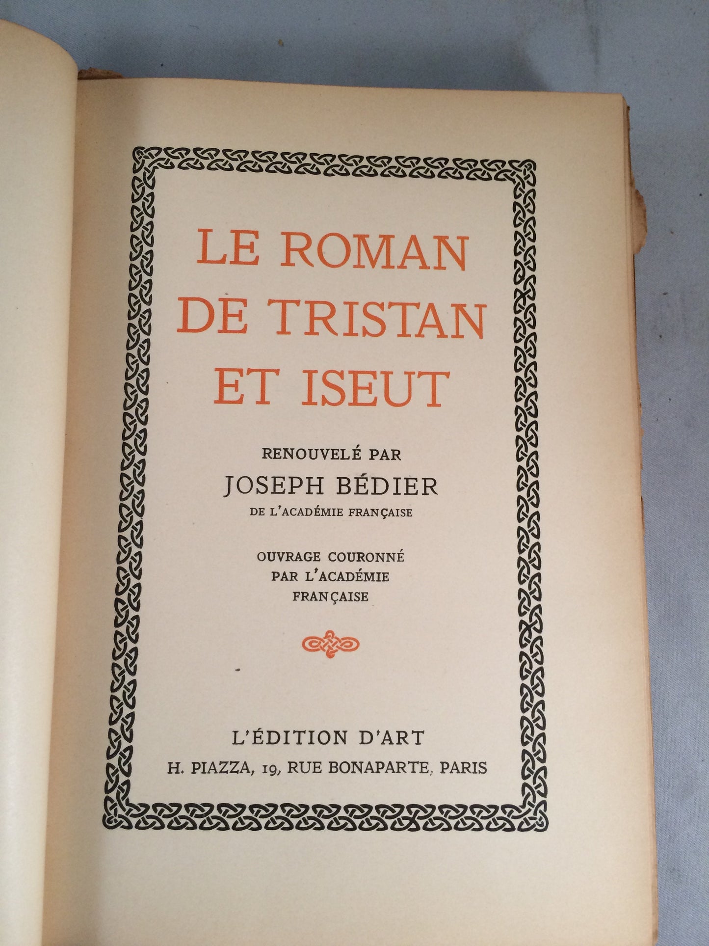 Joseph Bedier's "Le Roman de Tristan et Iseut"