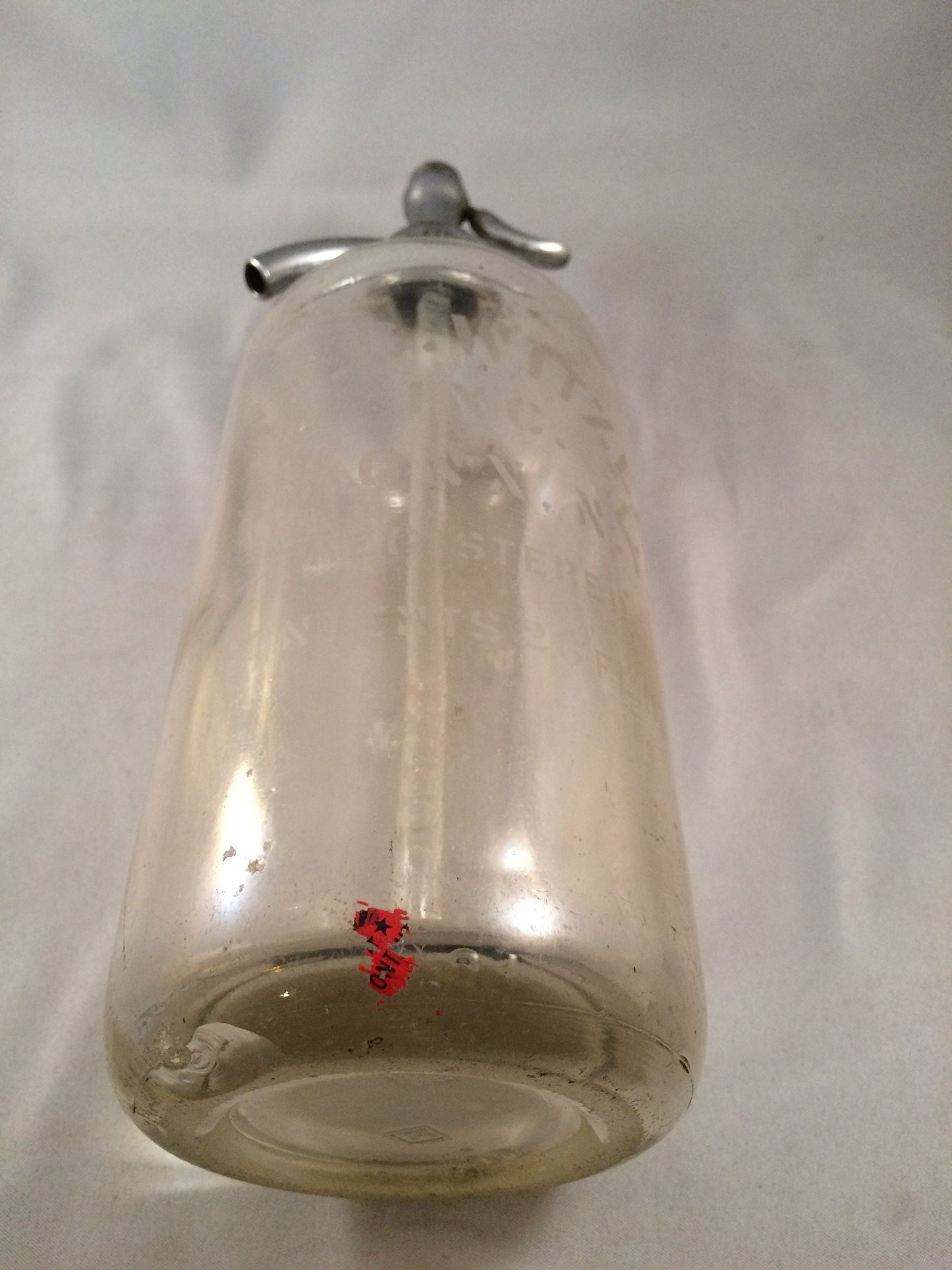 WM. C. Witzel Inc. Clear Etched Glass seltzer bottle