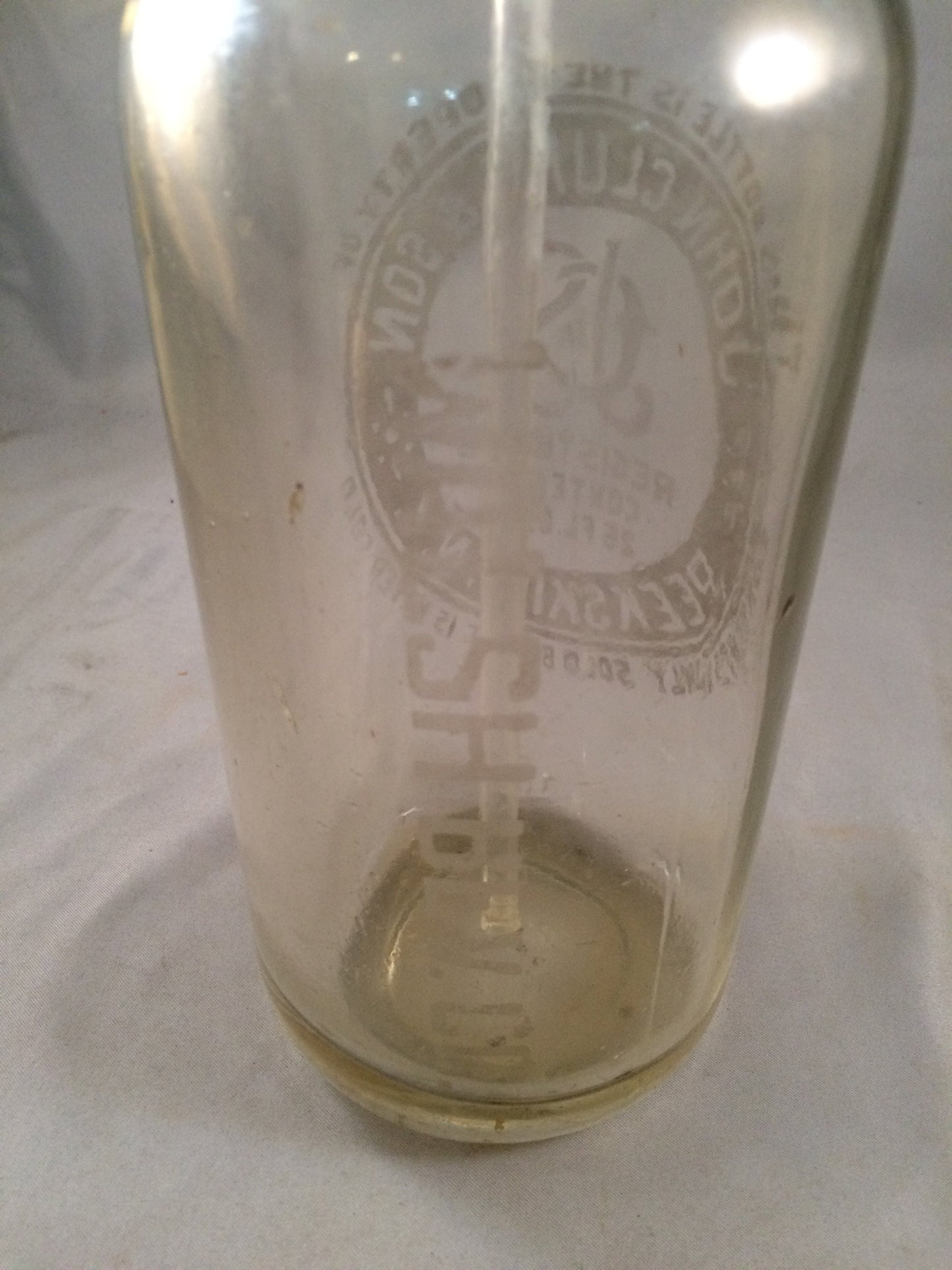 Vintage Clear Glass John Clune & Son Seltzer Bottle