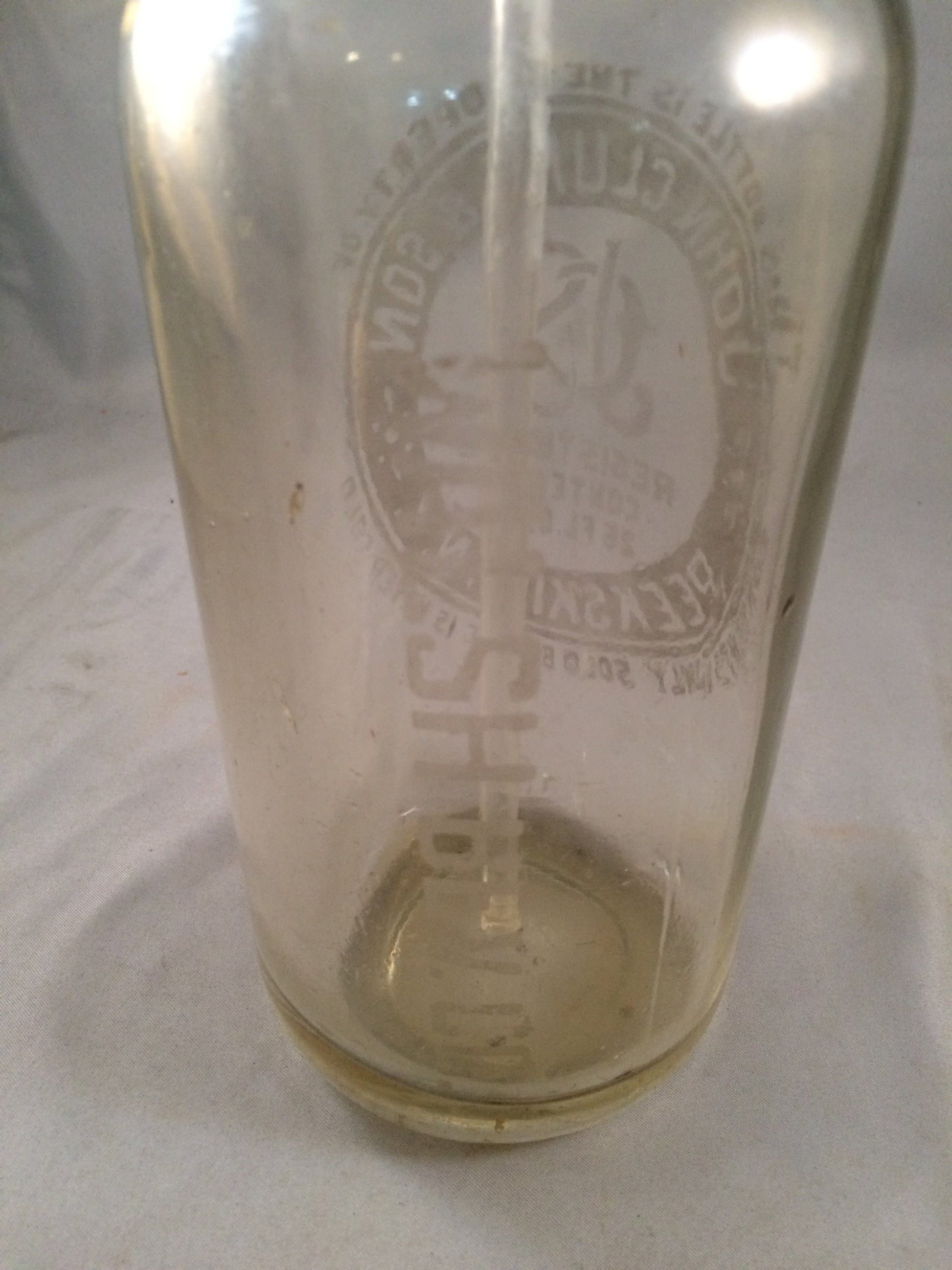 Vintage Clear Glass John Clune & Son Seltzer Bottle