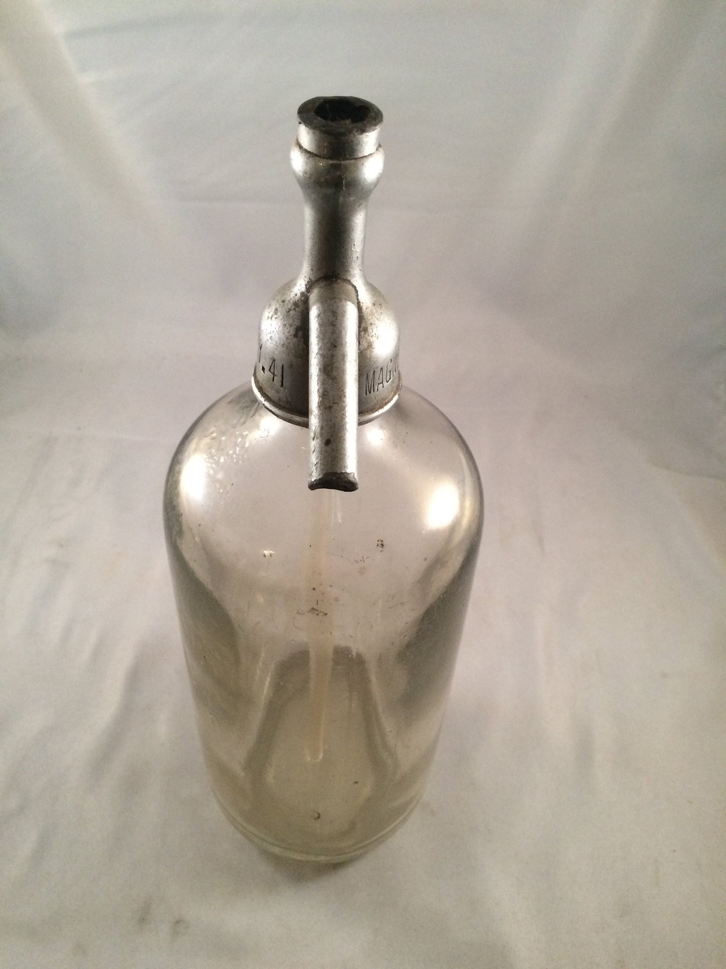 Vintage Clear Glass Magnet Bottling Seltzer Bottle, 1941 Brooklyn, NY