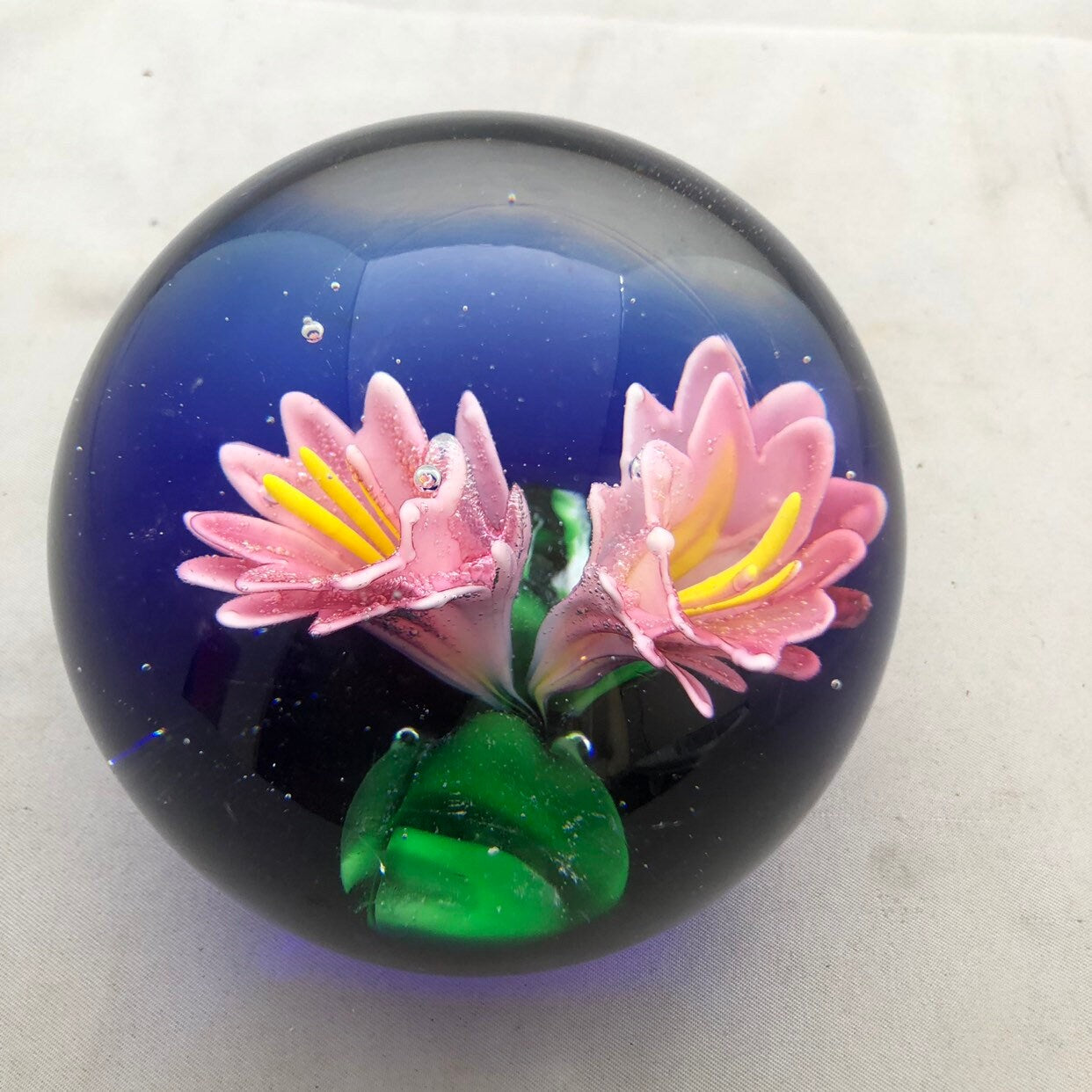 Vintage Pink Flower Glass Paperweight, Dynasty Gallery Heirloom Collection, Desk Decor, Pink Floral Decor, Office Gift