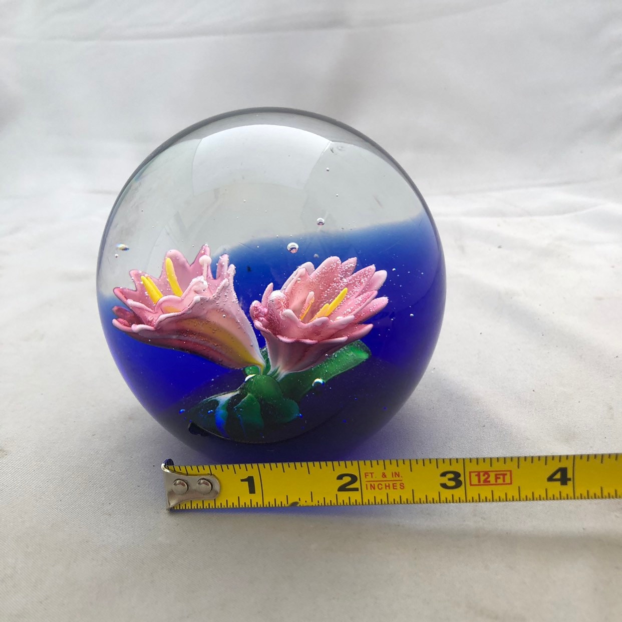 Vintage Pink Flower Glass Paperweight, Dynasty Gallery Heirloom Collection, Desk Decor, Pink Floral Decor, Office Gift