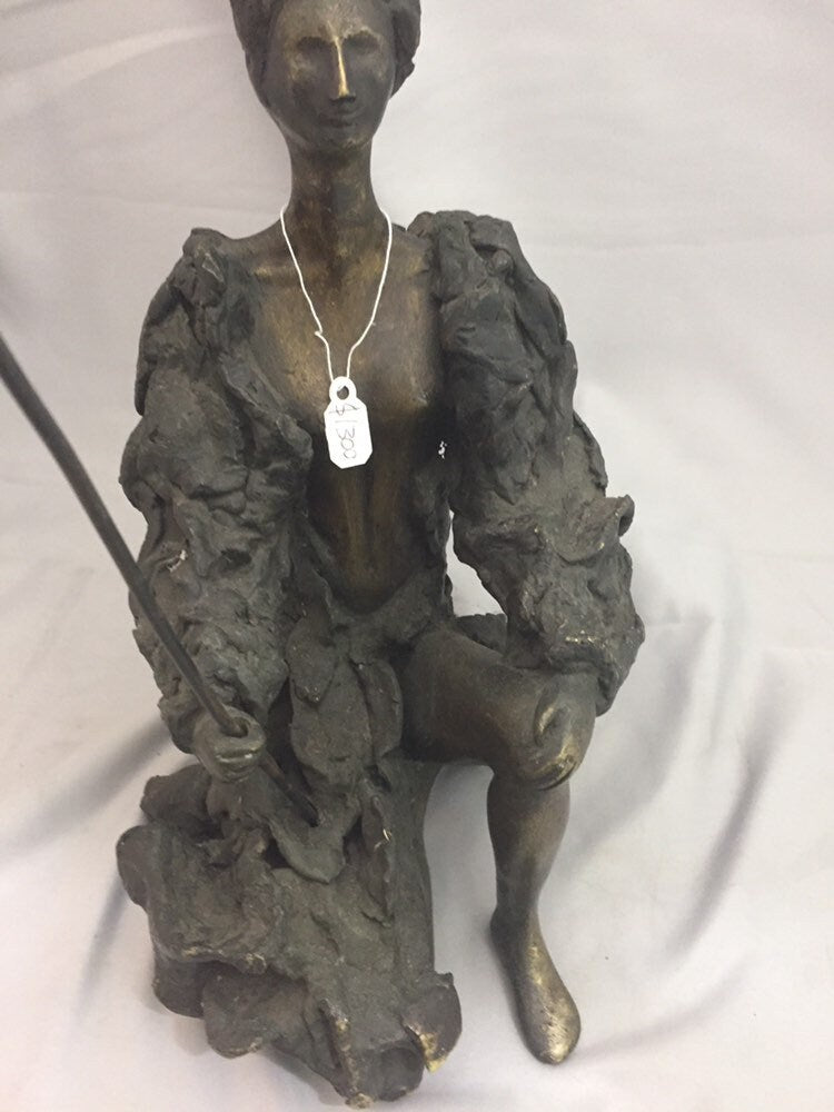 Abstract Warrior kneeling bronze figurine Signed