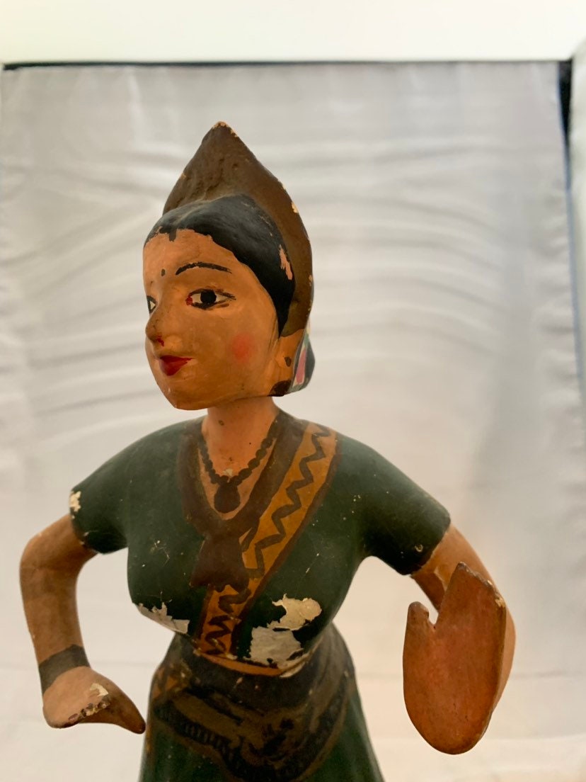 Vintage "Tripple Nodder" Hindu Woman Statuette