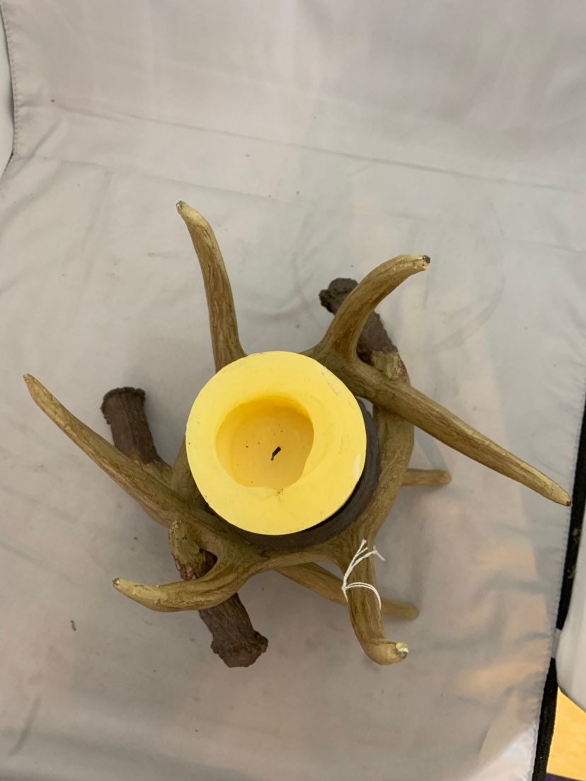 Faux Antler Candle Holder, Vintage Home Decor, One Of a Kind Candle Stand, Rustic Deer Horn Decor