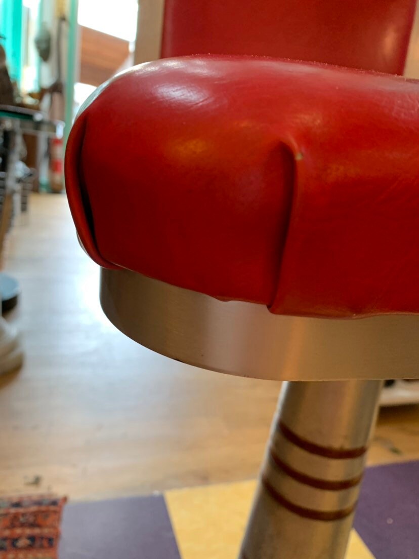 Vintage Pair of Red Bar Stools, Ice Cream Shop Chairs, Soda Stools