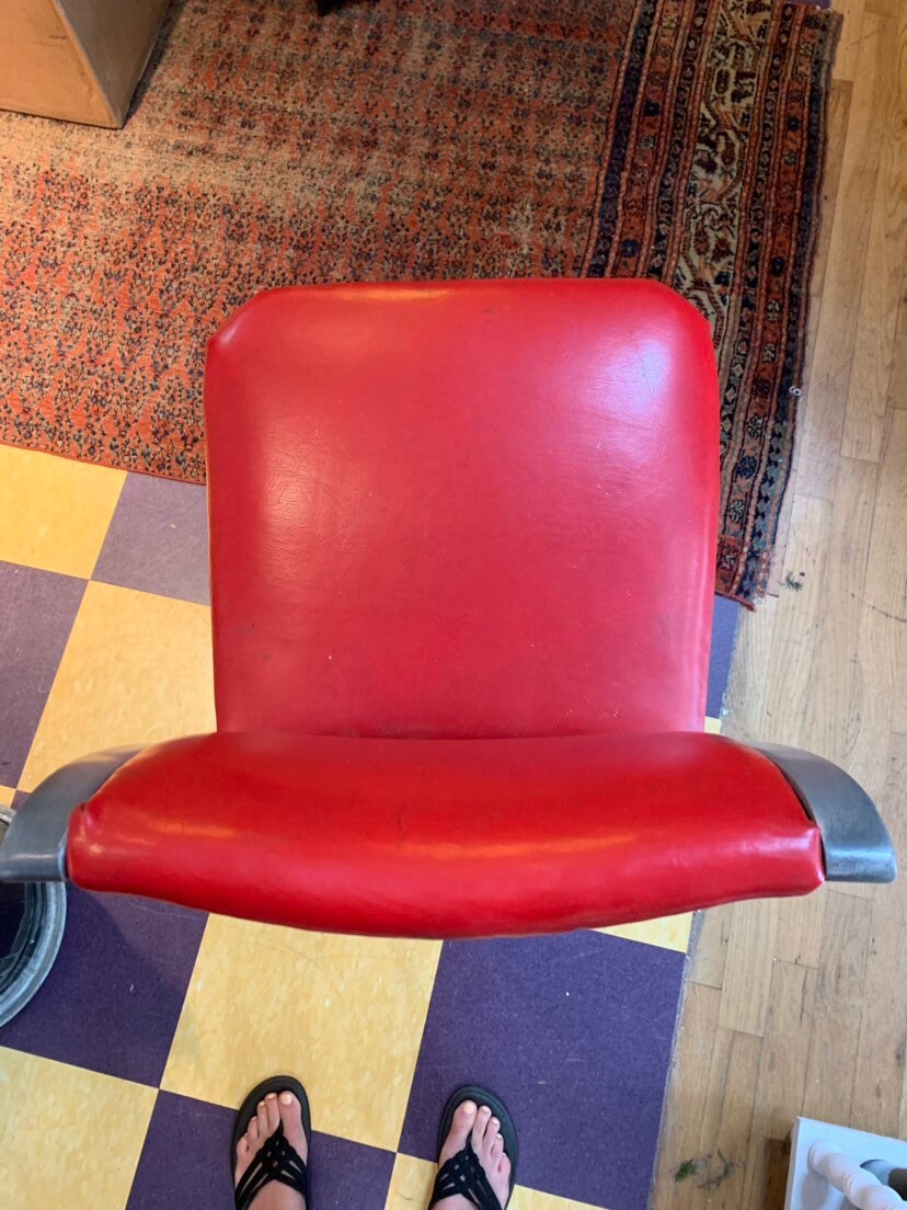 Vintage Pair of Red Bar Stools, Ice Cream Shop Chairs, Soda Stools