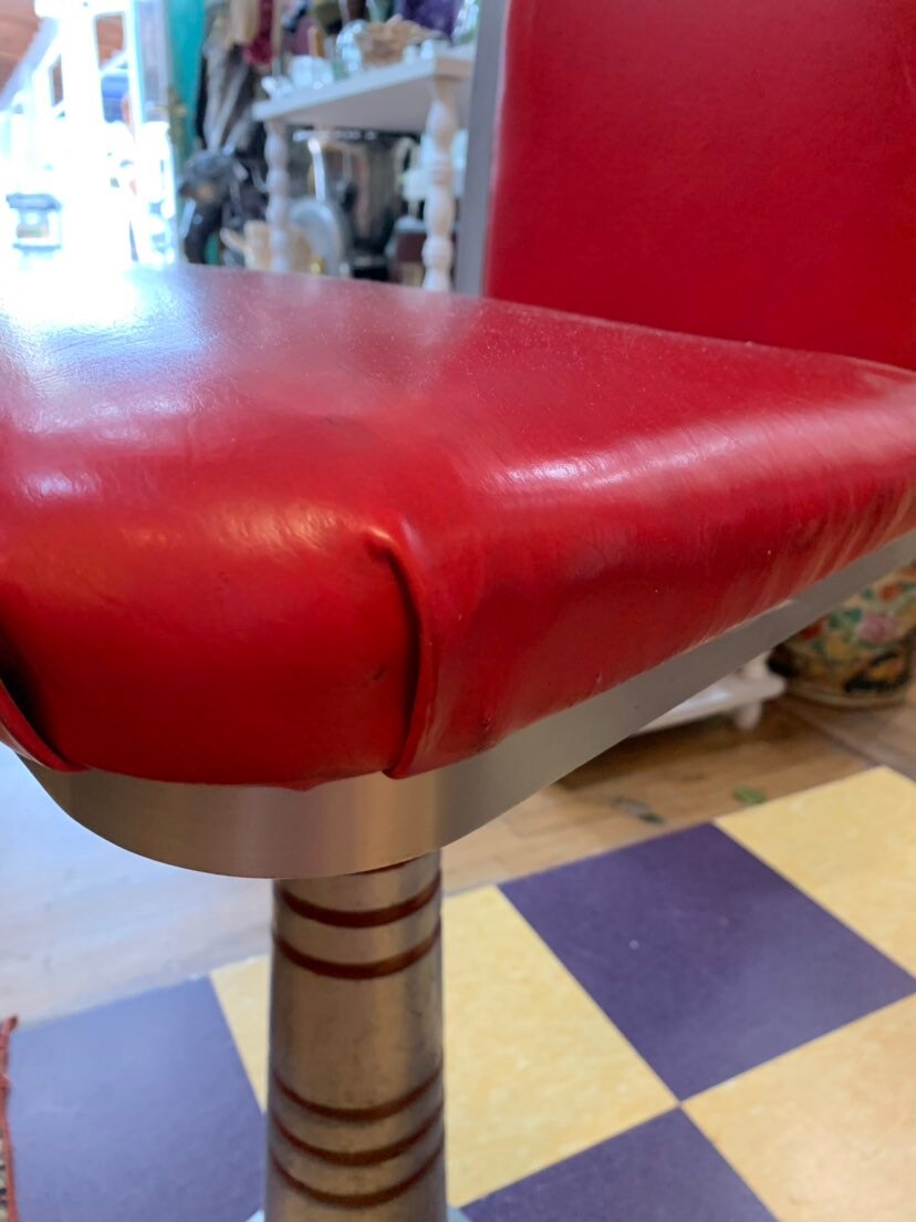 Vintage Pair of Red Bar Stools, Ice Cream Shop Chairs, Soda Stools