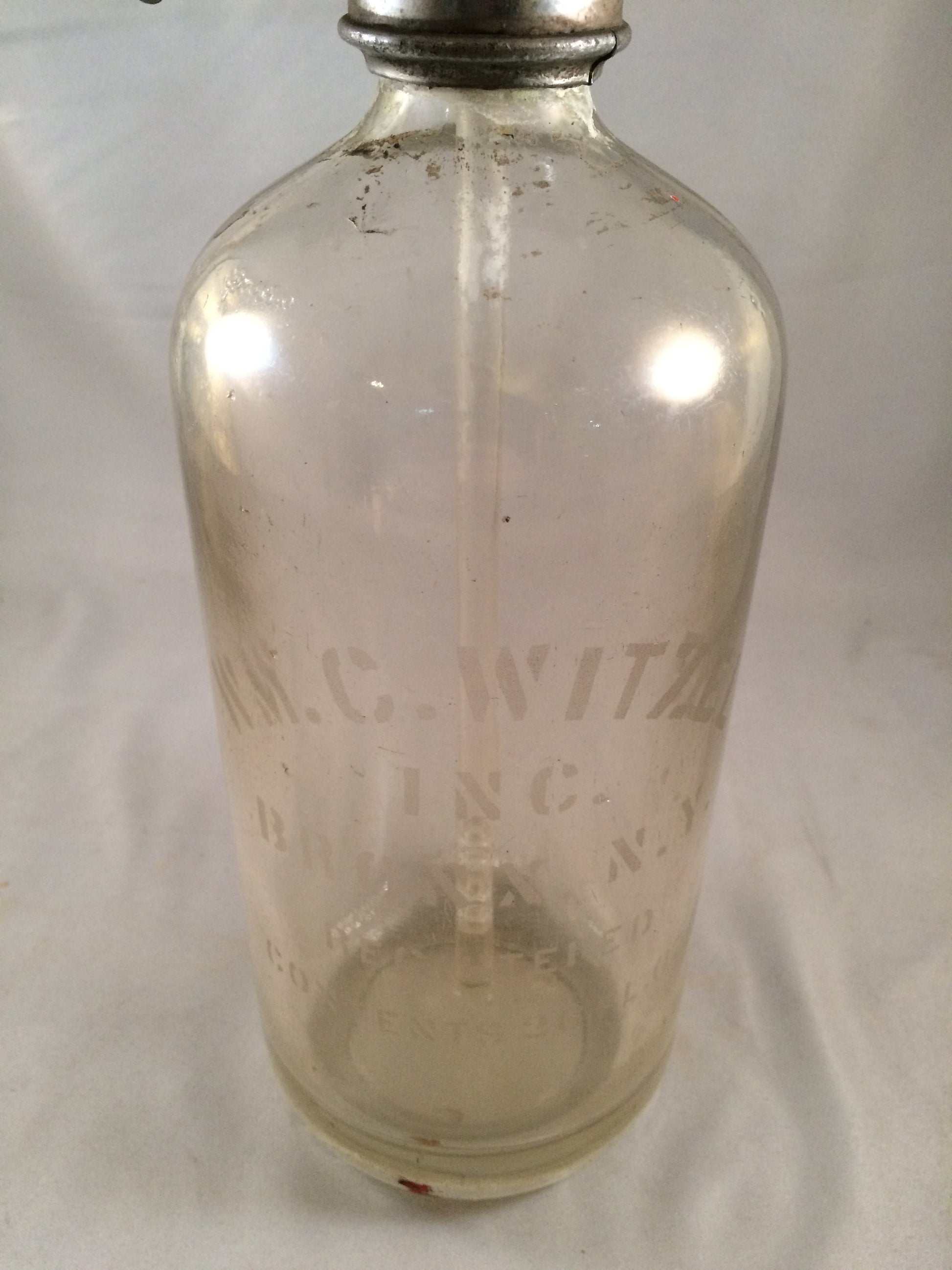 WM. C. Witzel Inc. Clear Etched Glass seltzer bottle