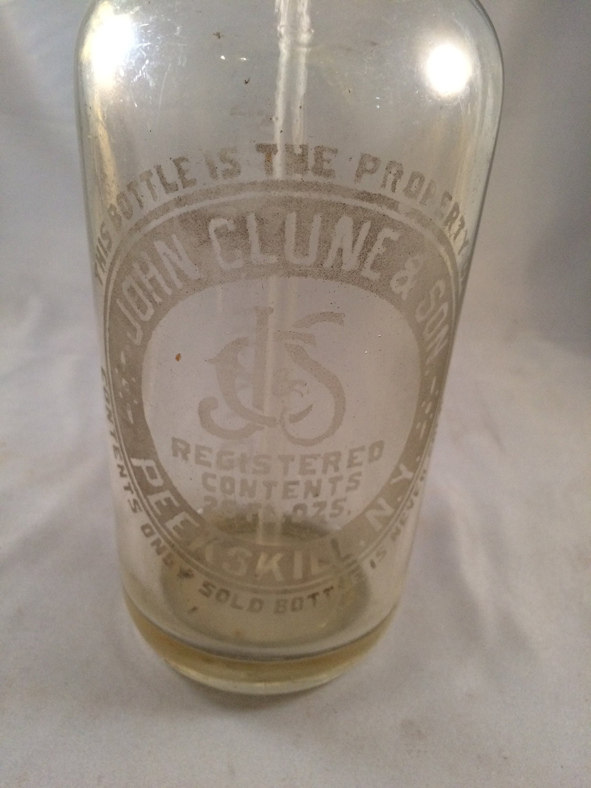 Vintage Clear Glass John Clune & Son Seltzer Bottle