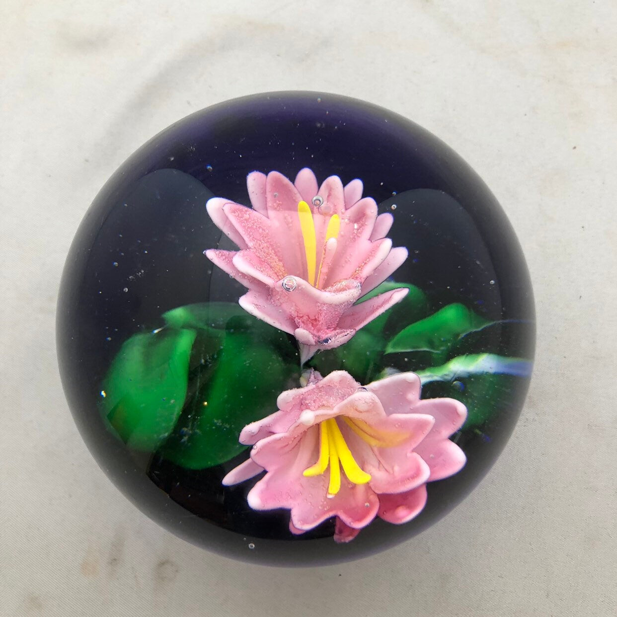 Vintage Pink Flower Glass Paperweight, Dynasty Gallery Heirloom Collection, Desk Decor, Pink Floral Decor, Office Gift