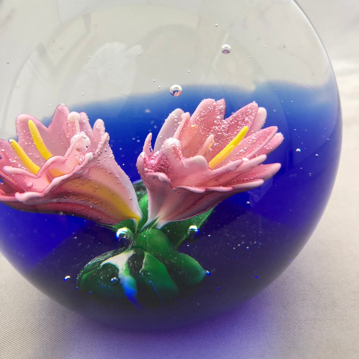 Vintage Pink Flower Glass Paperweight, Dynasty Gallery Heirloom Collection, Desk Decor, Pink Floral Decor, Office Gift