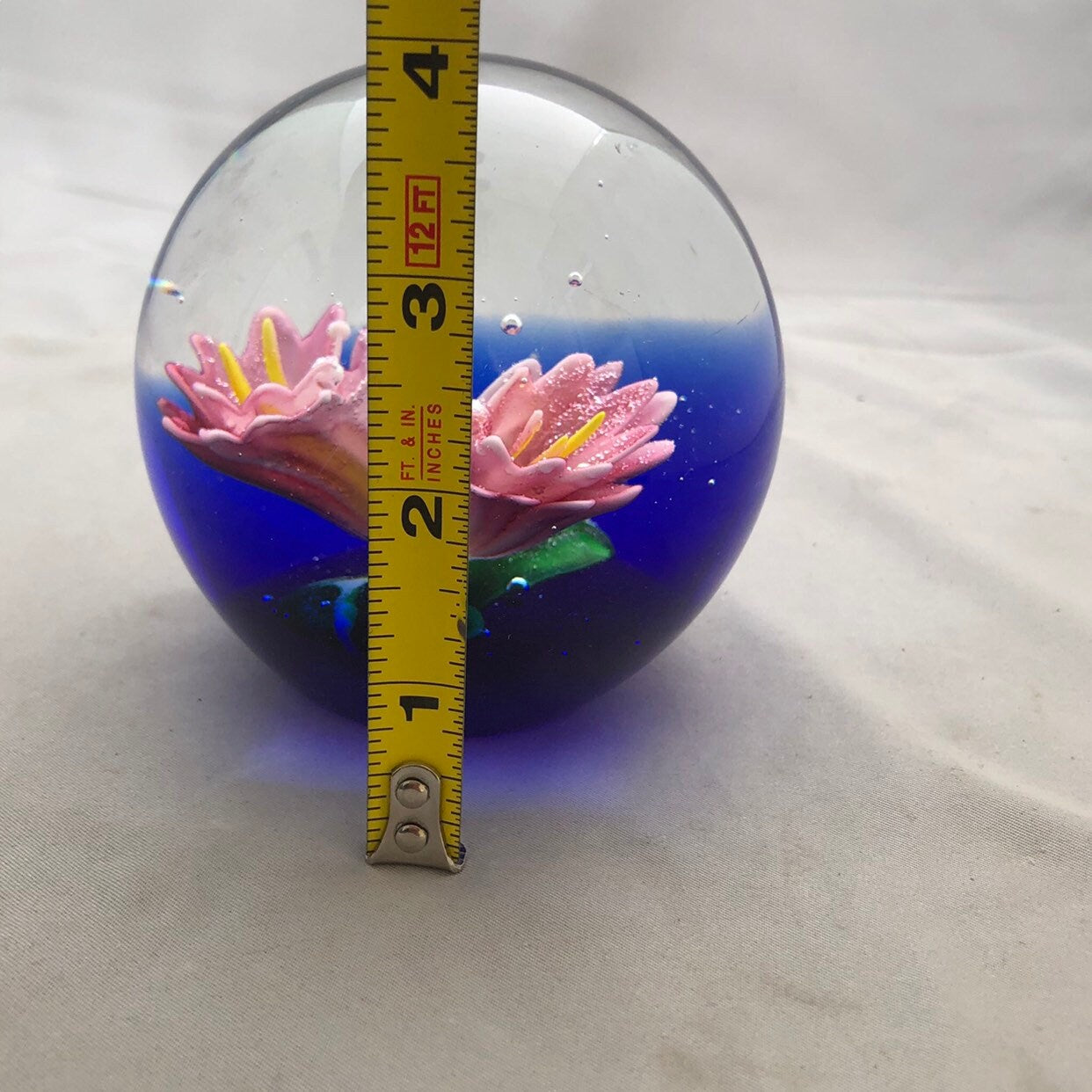 Vintage Pink Flower Glass Paperweight, Dynasty Gallery Heirloom Collection, Desk Decor, Pink Floral Decor, Office Gift