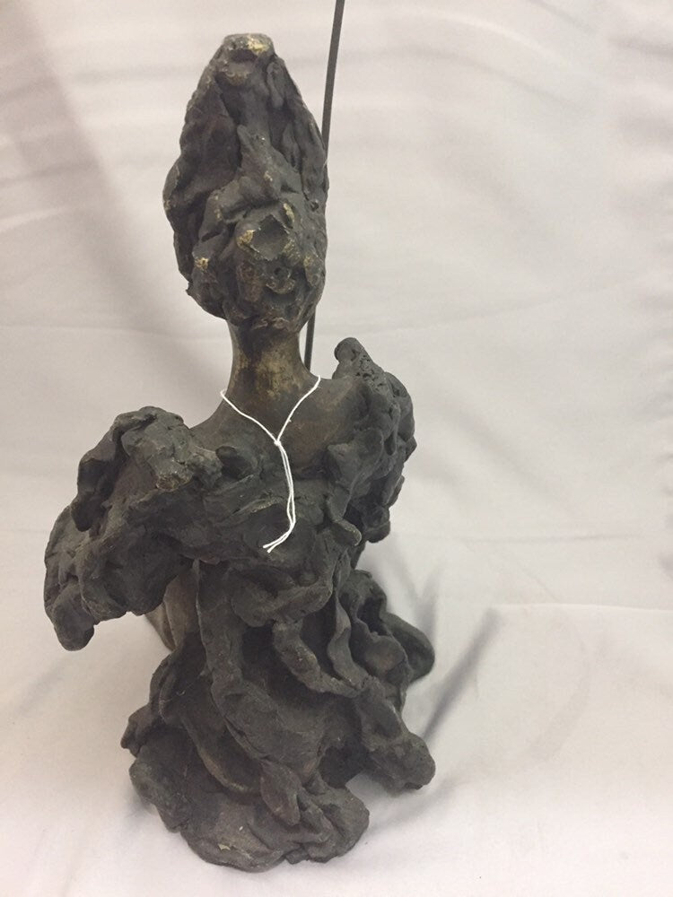 Abstract Warrior kneeling bronze figurine Signed