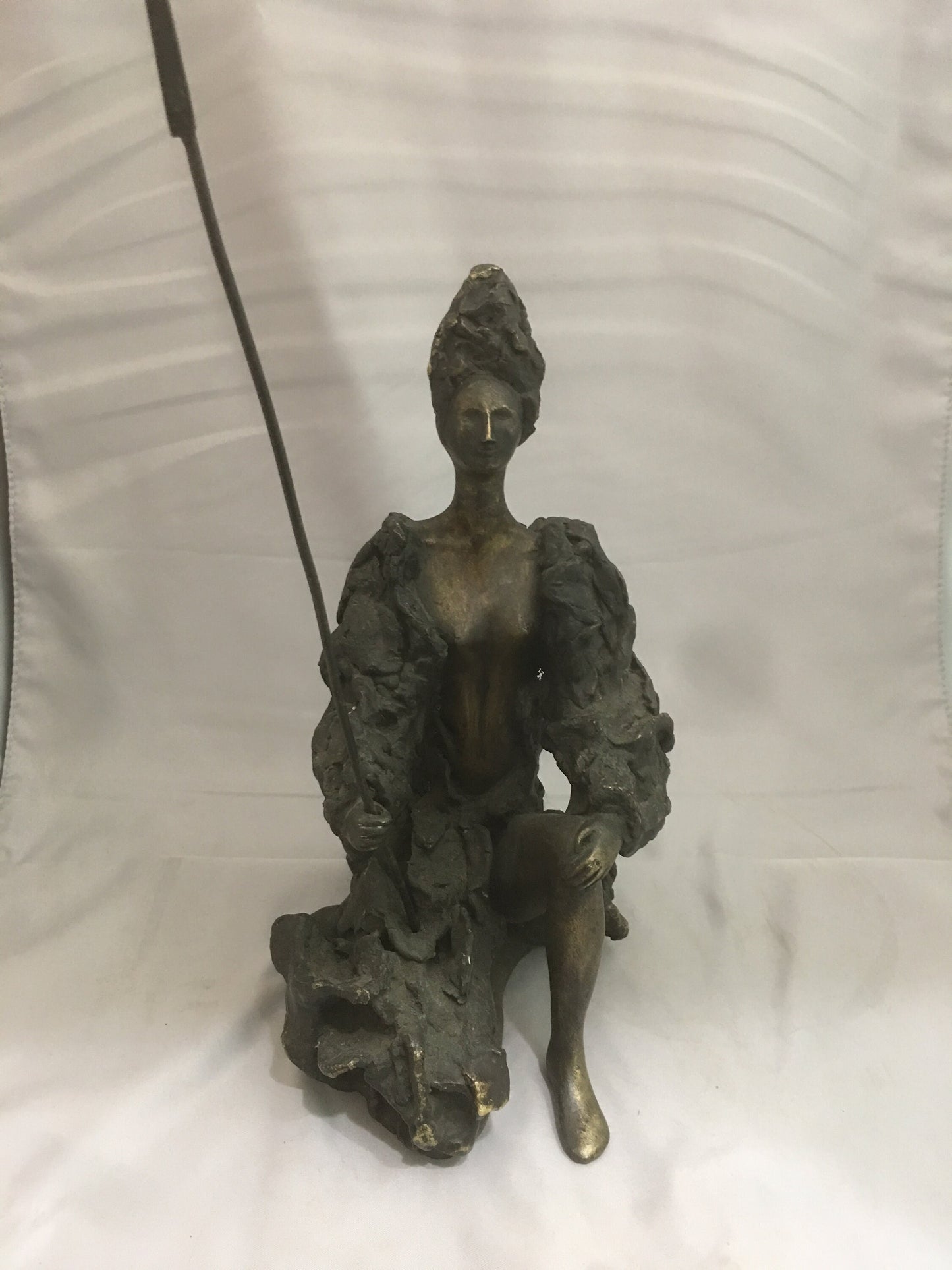 Abstract Warrior kneeling bronze figurine Signed