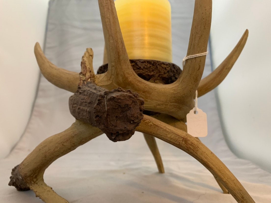 Faux Antler Candle Holder, Vintage Home Decor, One Of a Kind Candle Stand, Rustic Deer Horn Decor