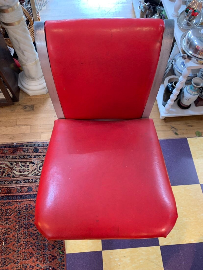 Vintage Pair of Red Bar Stools, Ice Cream Shop Chairs, Soda Stools