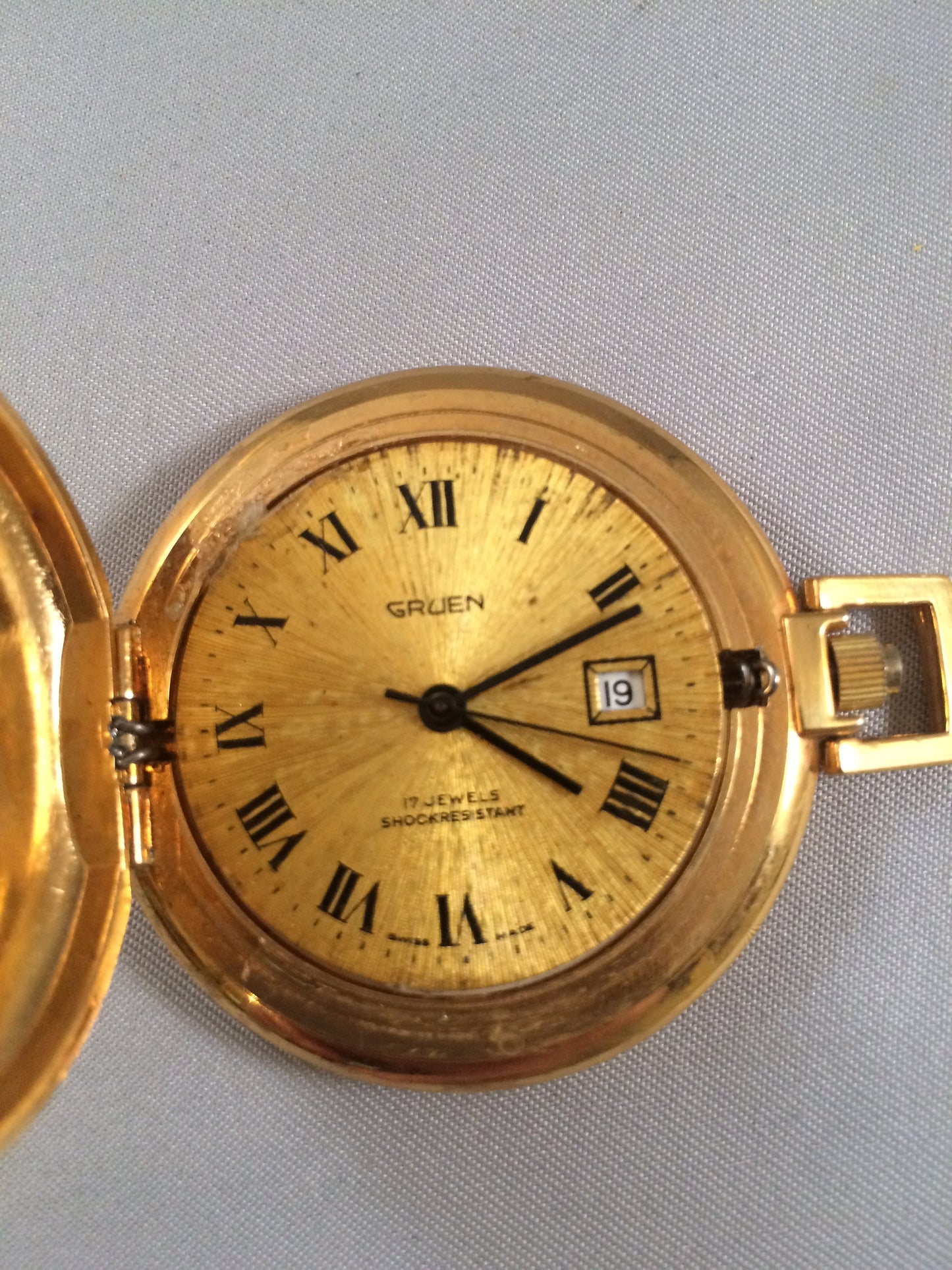 Yellow Gold Gruen 17 jewel shock resistant pocket watch