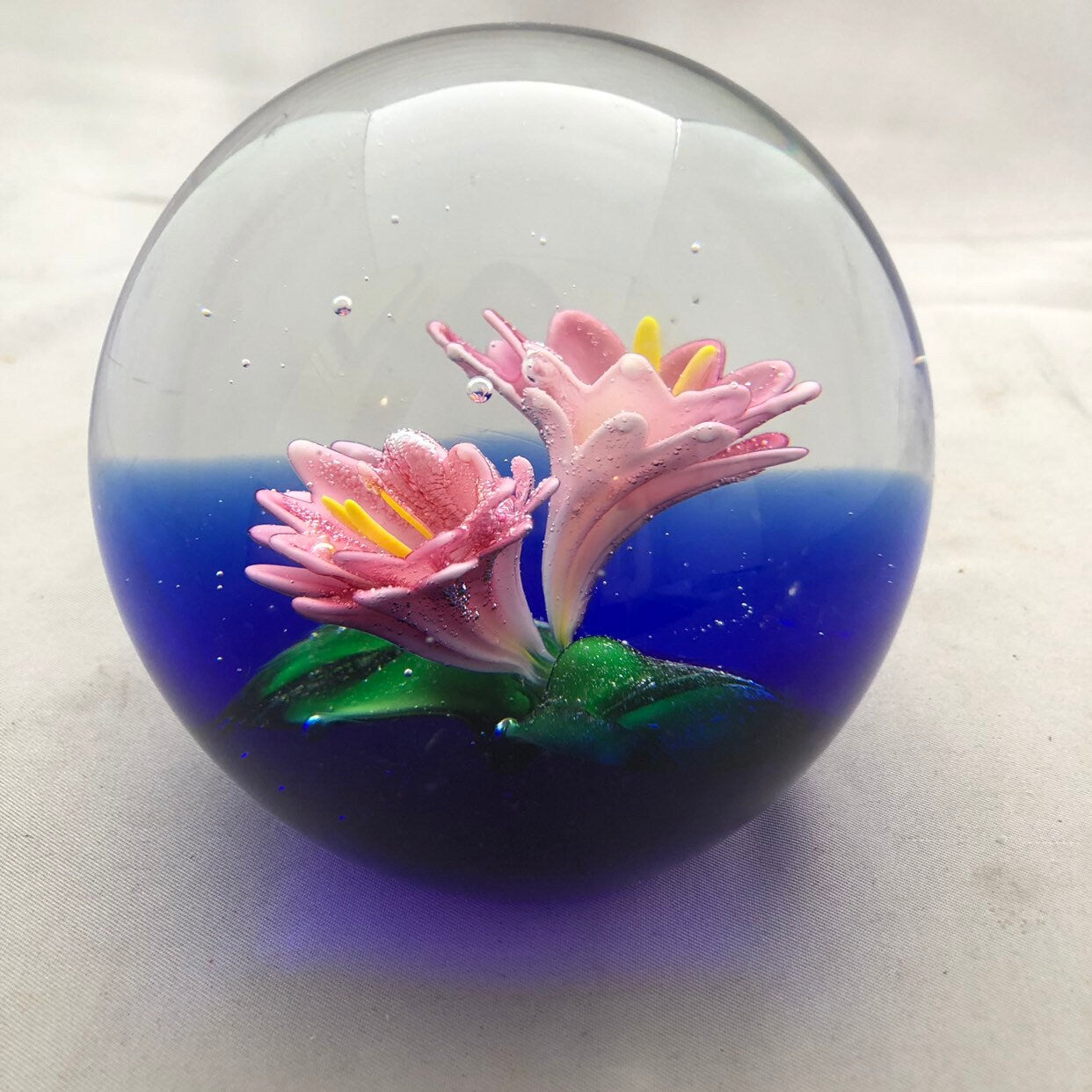 Vintage Pink Flower Glass Paperweight, Dynasty Gallery Heirloom Collection, Desk Decor, Pink Floral Decor, Office Gift