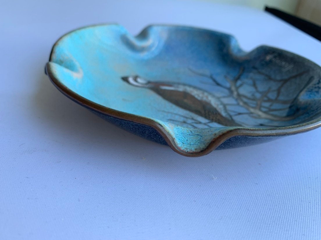 Handpainted Copper Bird Ashtray
