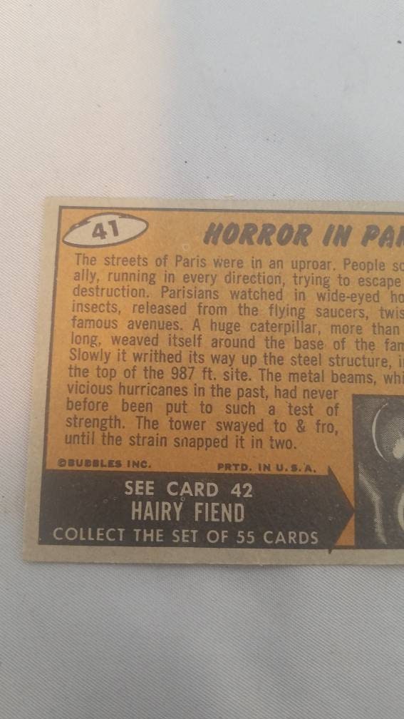 Vintage 1962 Topps #41 Bubbles Mars Attacks - "Horror in Paris" Trading Card | Memorabilia