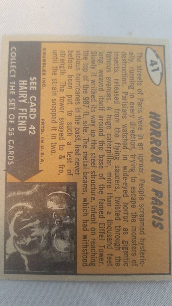 Vintage 1962 Topps #41 Bubbles Mars Attacks - "Horror in Paris" Trading Card | Memorabilia