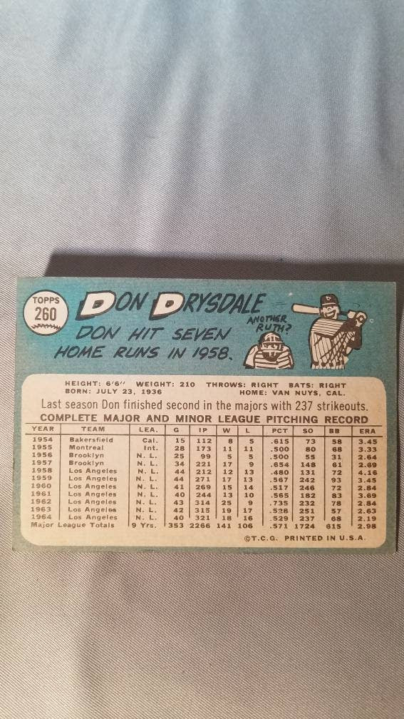 1958 Don Drysdale vintage baseball card