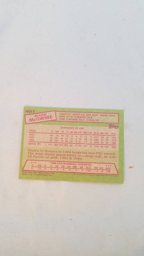 1985 Topps #401 Mark McGwire Baseball Card