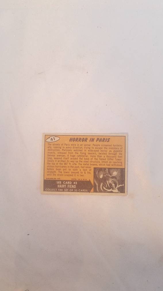Vintage 1962 Topps #41 Bubbles Mars Attacks - "Horror in Paris" Trading Card | Memorabilia