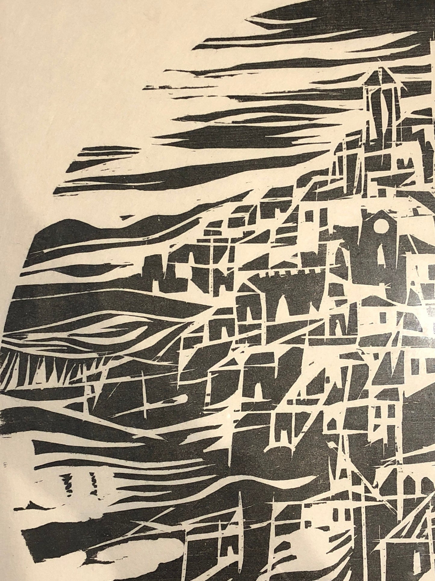 The Village by Mel Silverstein. Original wood cut art piece.