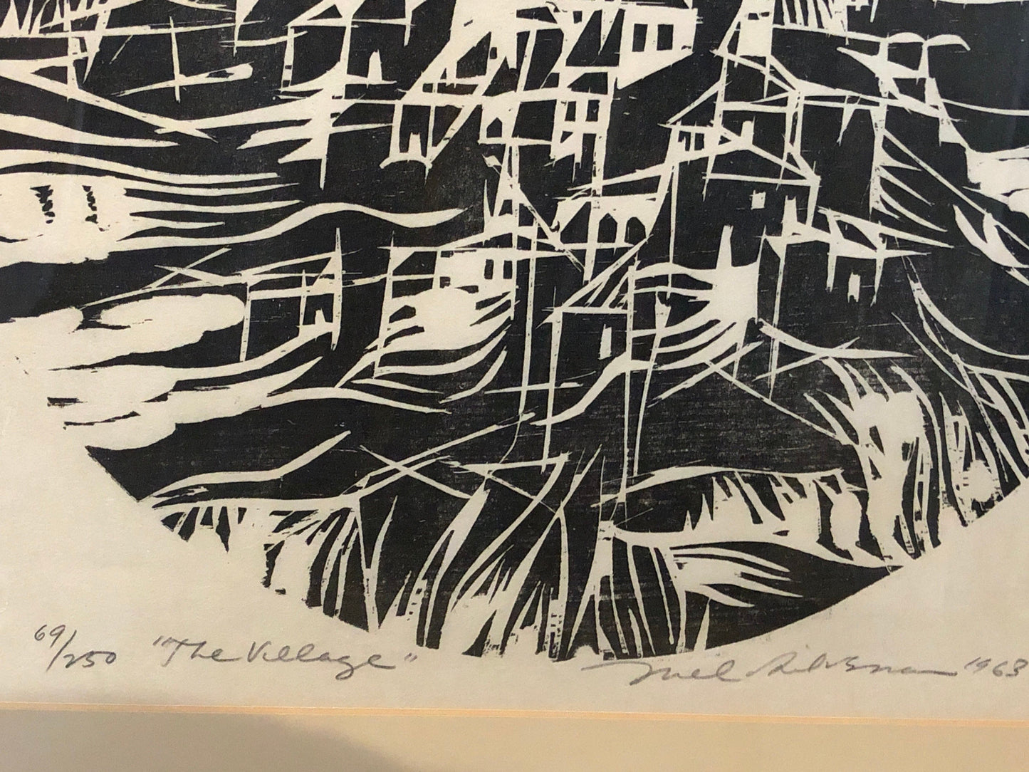 The Village by Mel Silverstein. Original wood cut art piece.