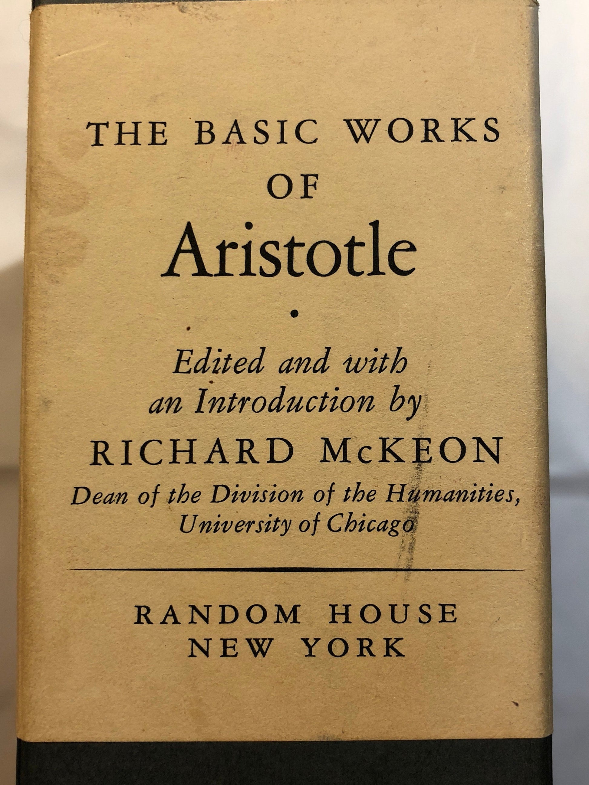 1941 25th Printing of The Basic Works of Aristotle Edited and With an Introduction by Richard McKeon published by Random House, Inc.