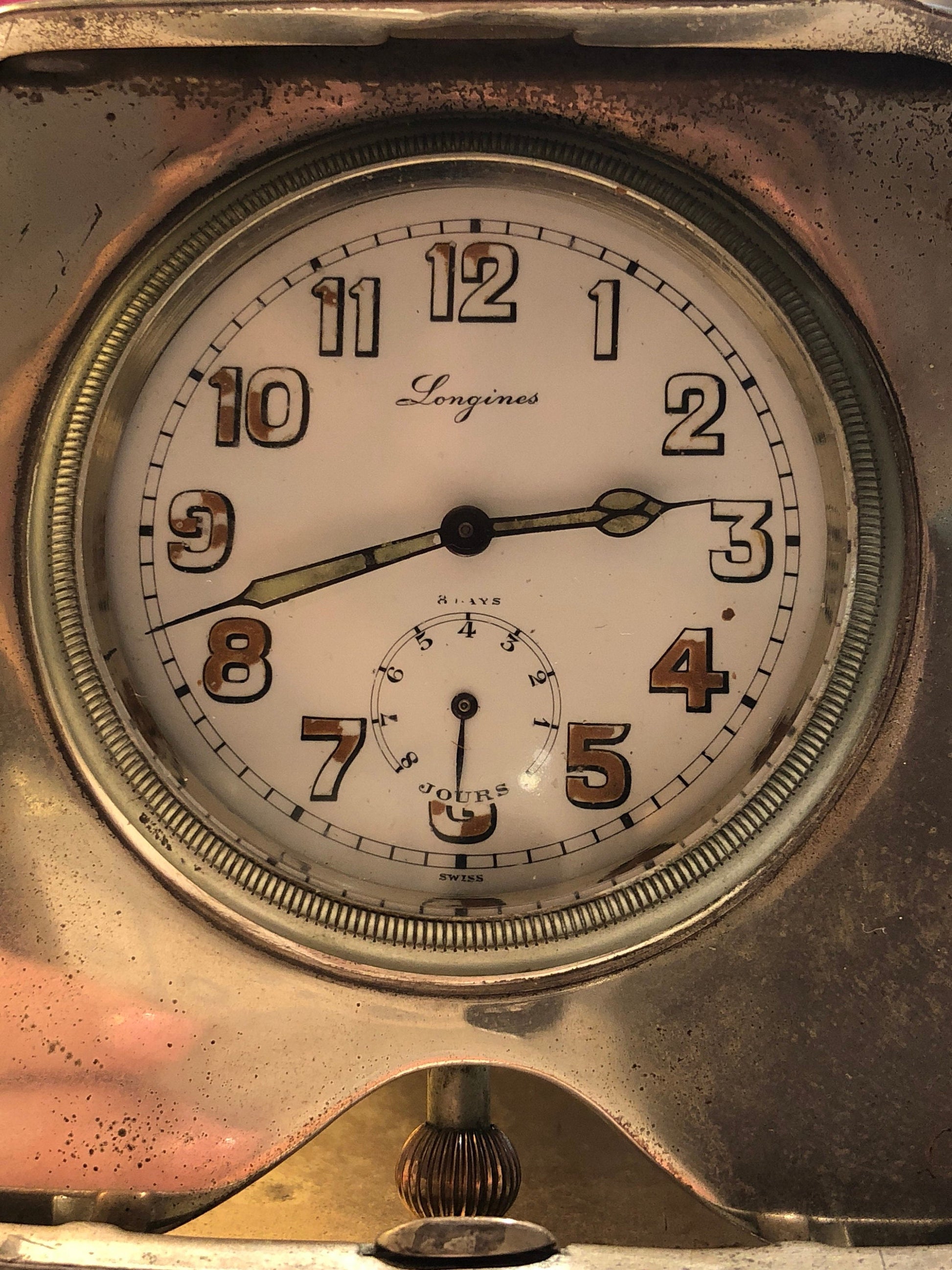 1912 Longines 8-day Silver Travel Clock