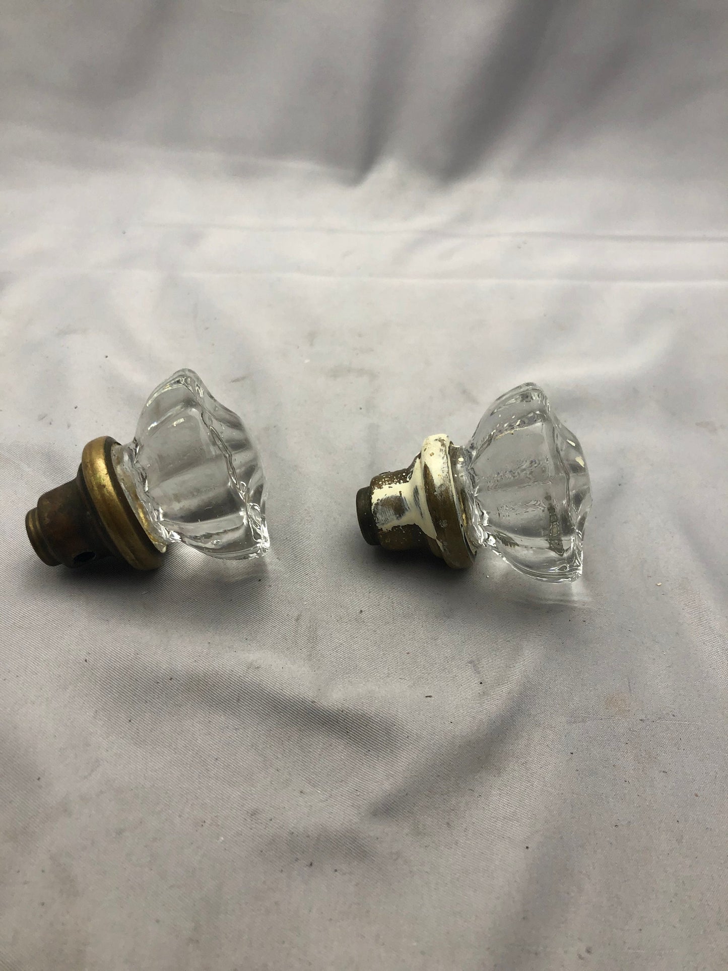 Antique Fluted Glass Door Knobs Pair